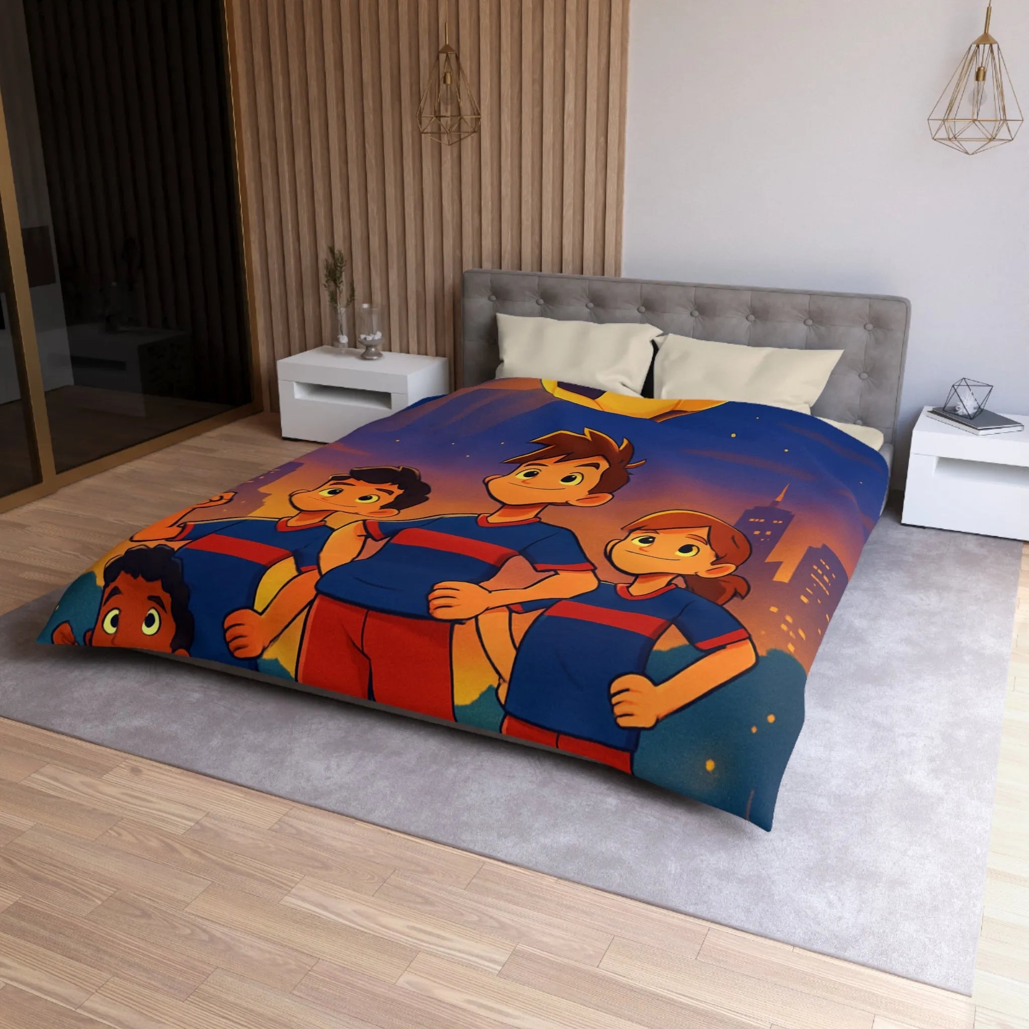 Housse de Couette Enfants avec Équipe de Football et Ballon Étoilé en Soirée