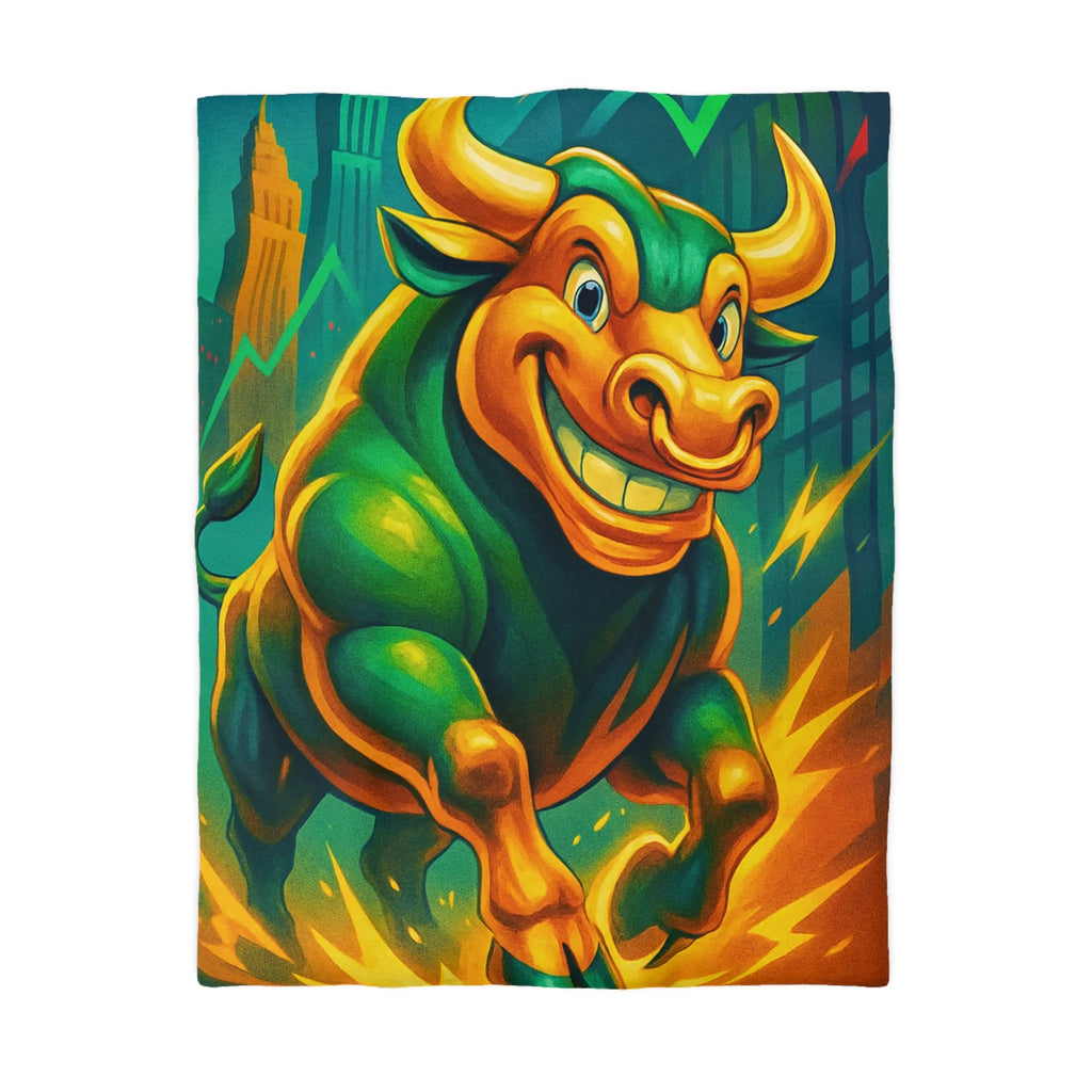 Housse de couette dynamique avec taureau optimiste et flèches de croissance urbaine