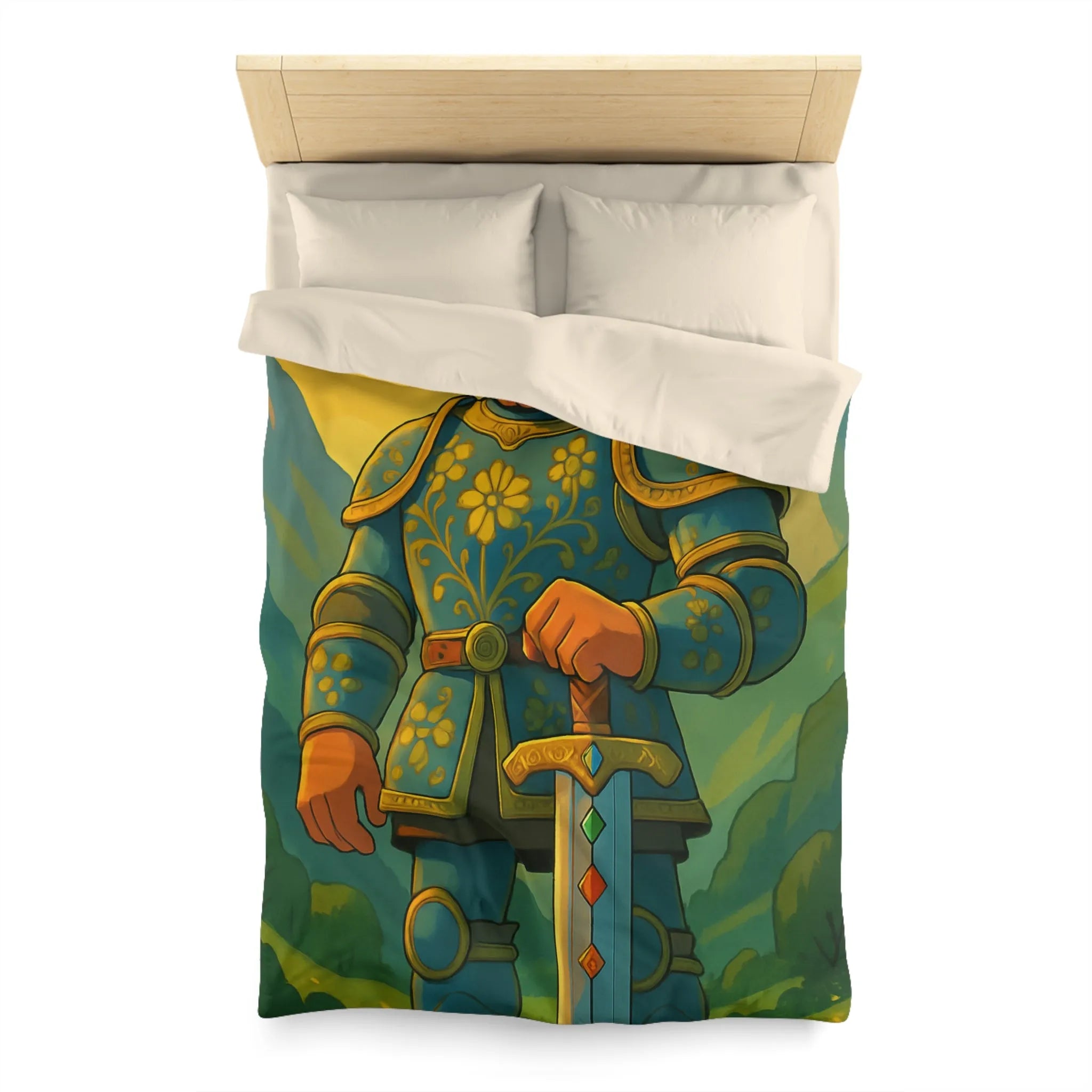 Housse de Couette avec Chevalier Illustré dans Paysage Montagneux Écossais pour Chambre Enfant