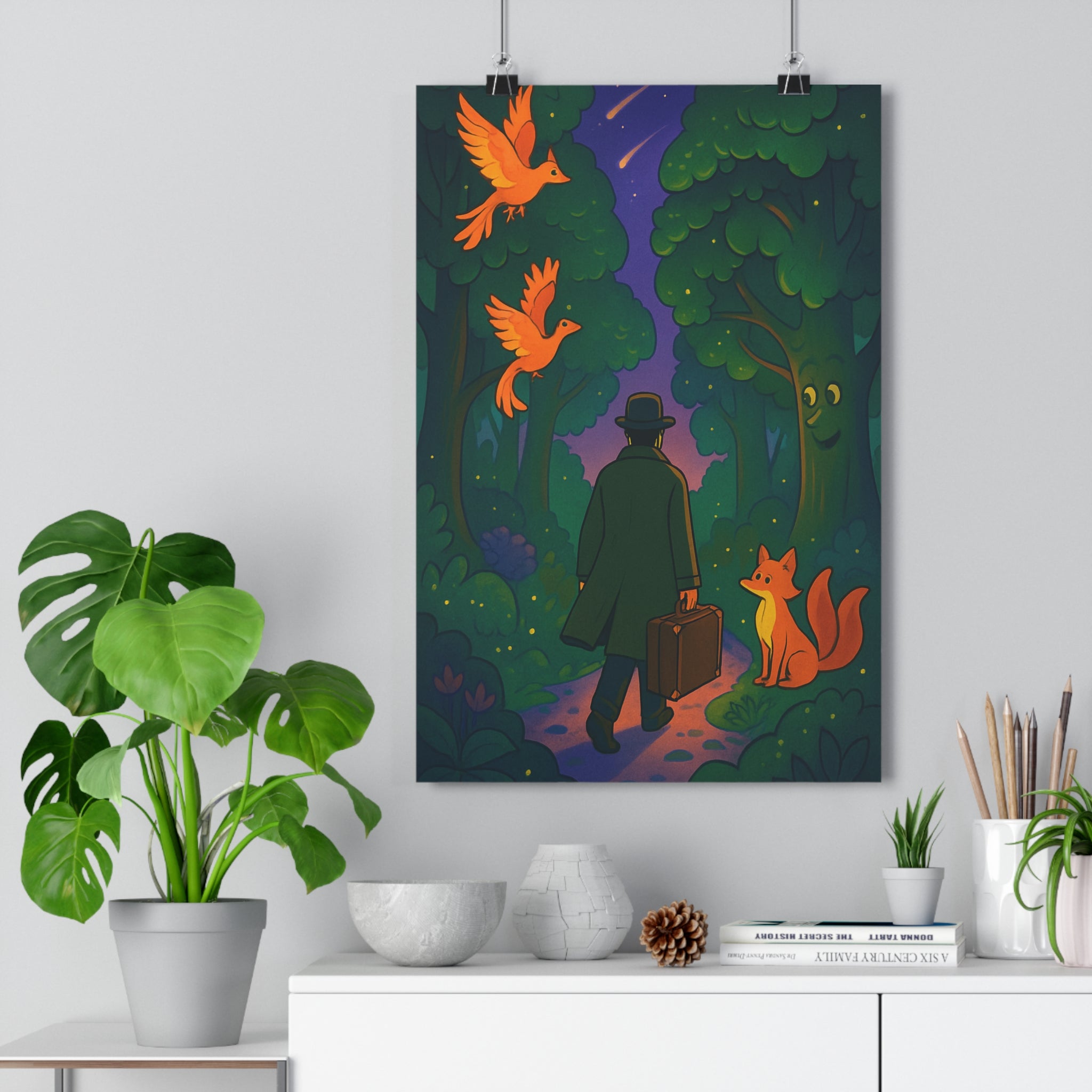 Poster décoratif féerique forêt enchantée violet orange magique mystique aventure chambre salon murale qualité