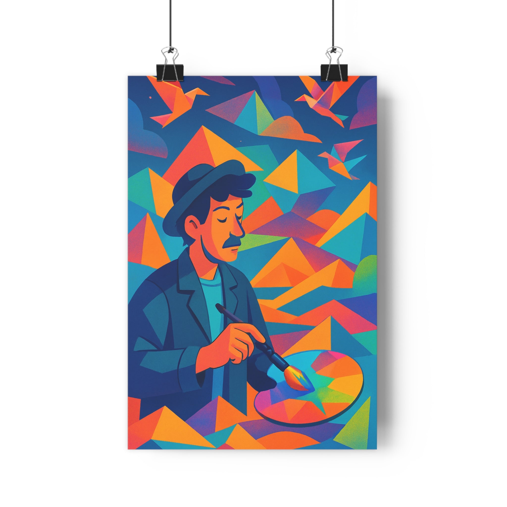 Poster décoratif art abstrait vibrant coloré bleu orange rose salon chambre moderne dynamique inspirant
