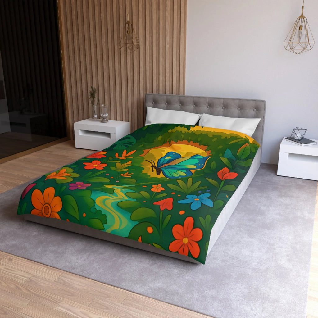 Housse de Couette avec Papillon et Jungle Colorée pour Chambre Enfant Éclatante Nature