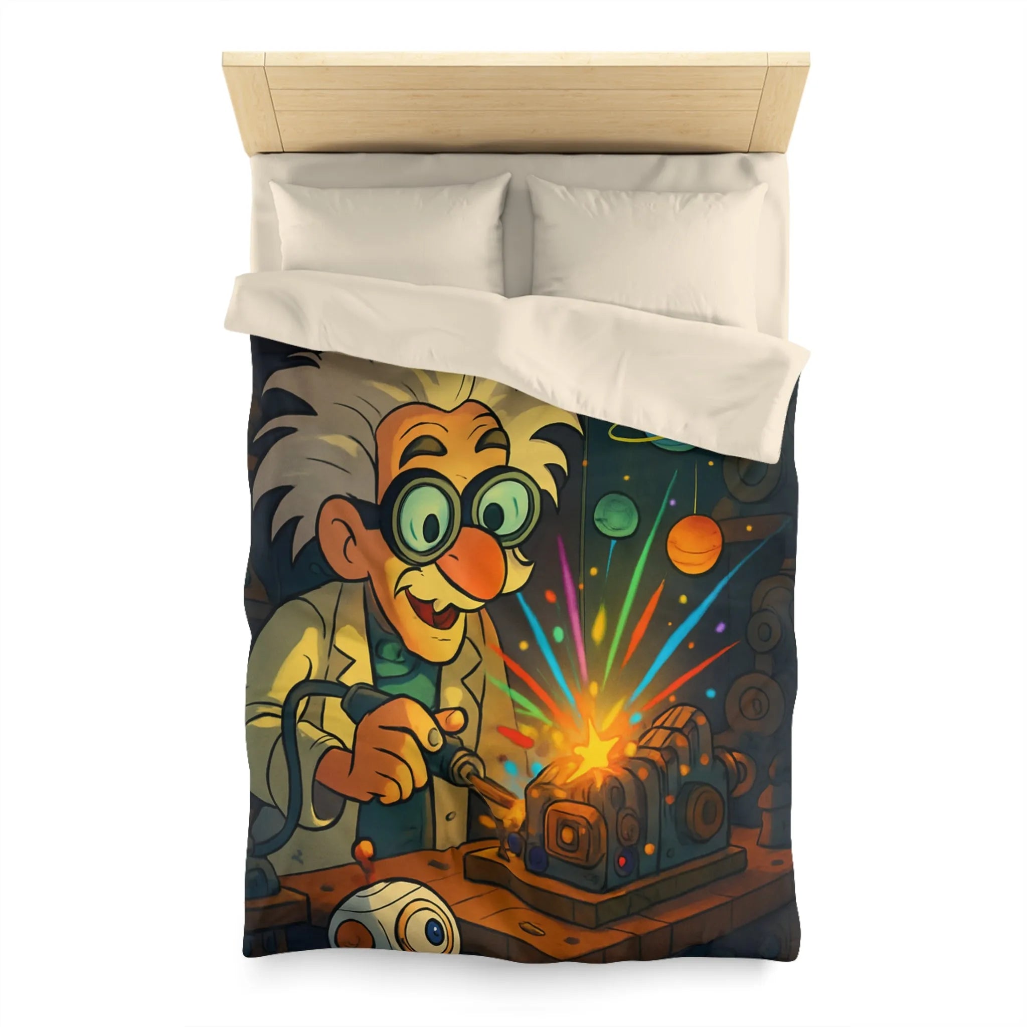Housse de Couette Cosmos Inventeur Fantastique avec Planètes et Robot Mignon