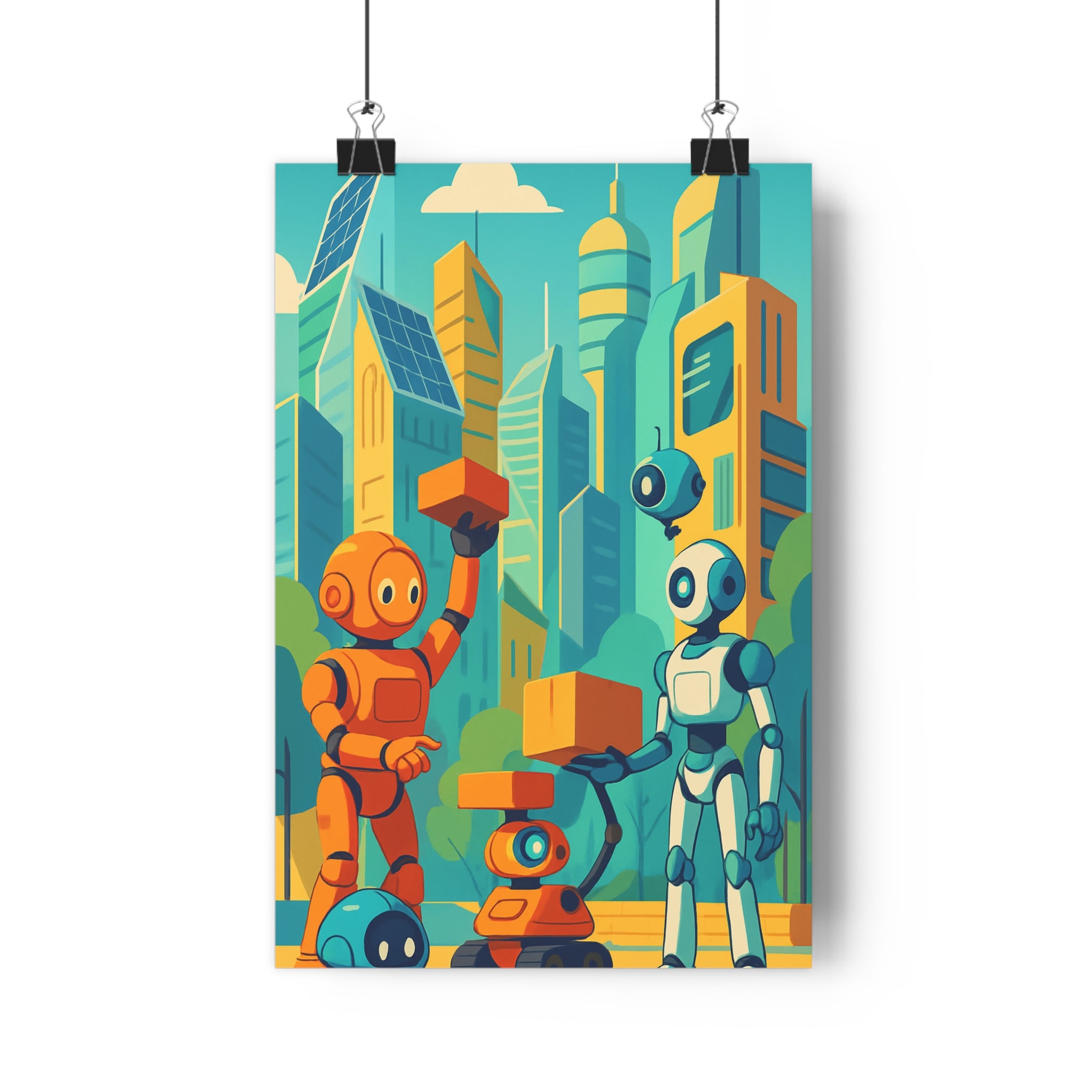 Poster décoratif futuriste techno anime bleu orange design moderne chambre salon ambiance unique qualité