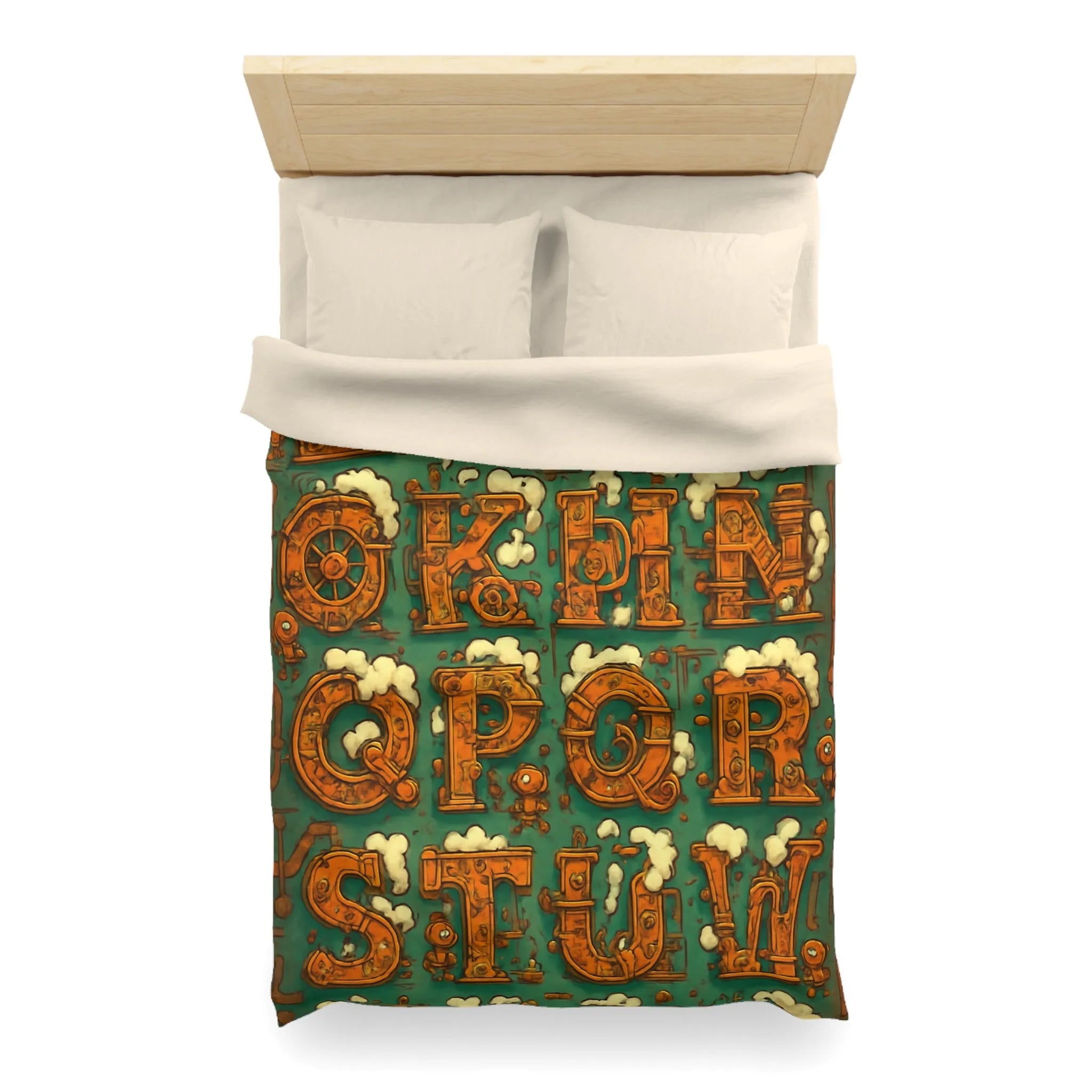 Alphabet Steampunk avec Nuages Évaporants - Design Créatif pour Housse de Couette Originale