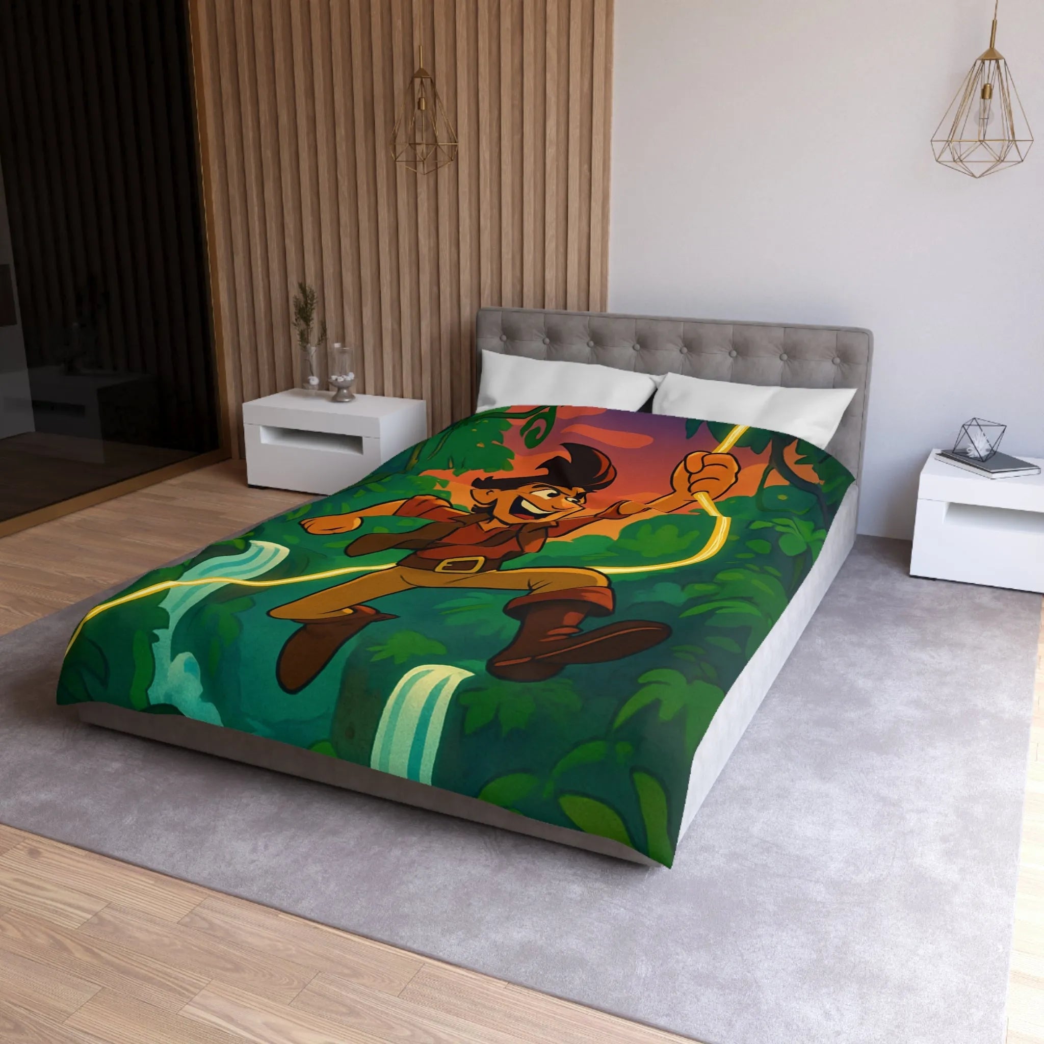 Housse de couette aventure jungle vibrante cascade pour chambre à thème nature