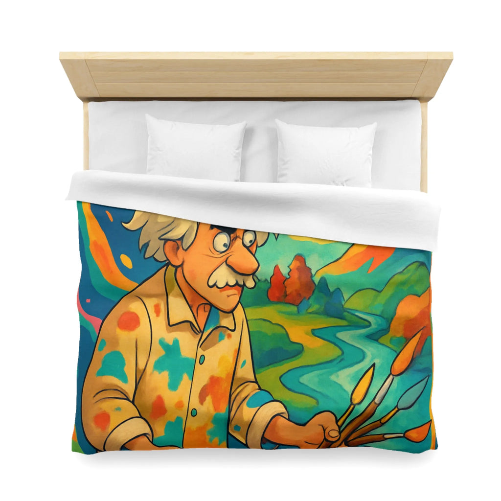 Housse de couette artistique avec peintre et paysage vibrant aux couleurs éclatantes