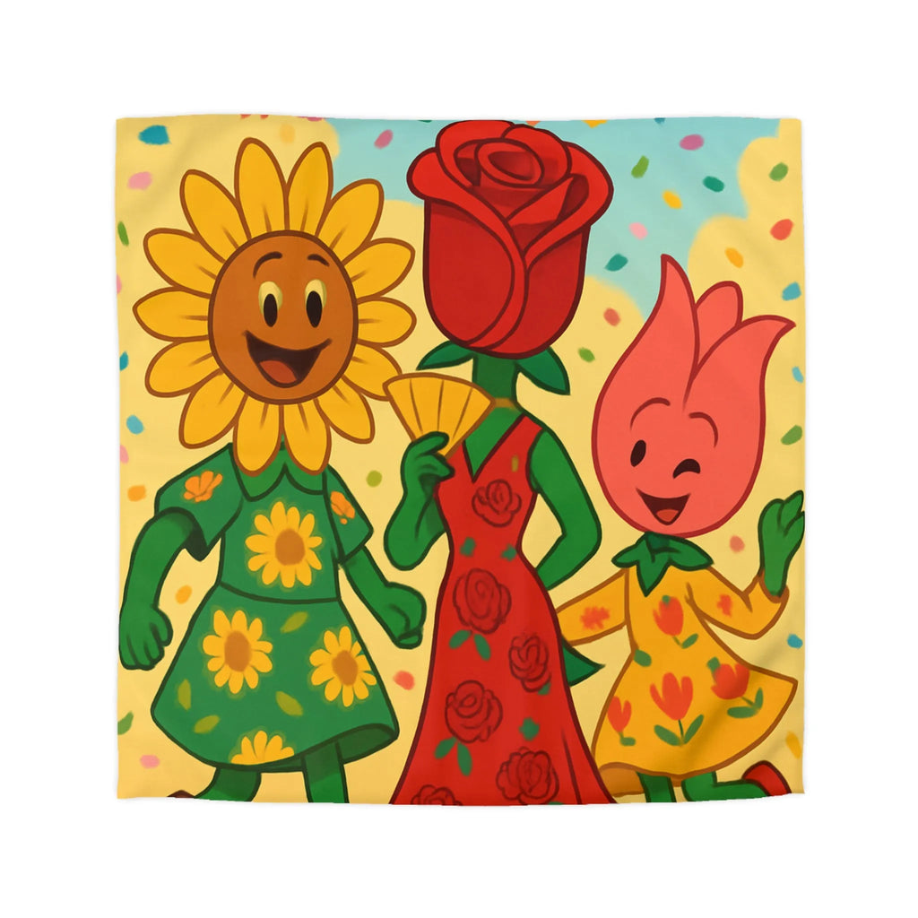 Housse de Couette Fleurie avec Motifs de Portraits Floraux en Style Abstrait Radieux