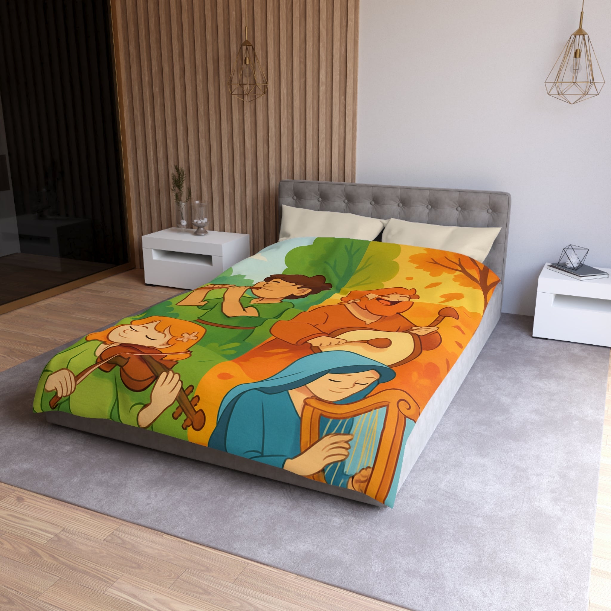 Housse de Couette Musique des Quatre Saisons Harpe Violon Tambour Flûte Enchanteur