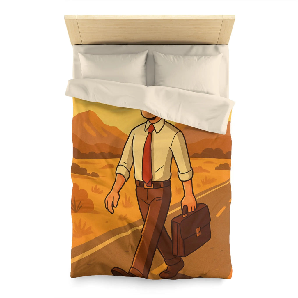 Housse de couette avec illustration d'homme marchant au coucher du soleil style rétro