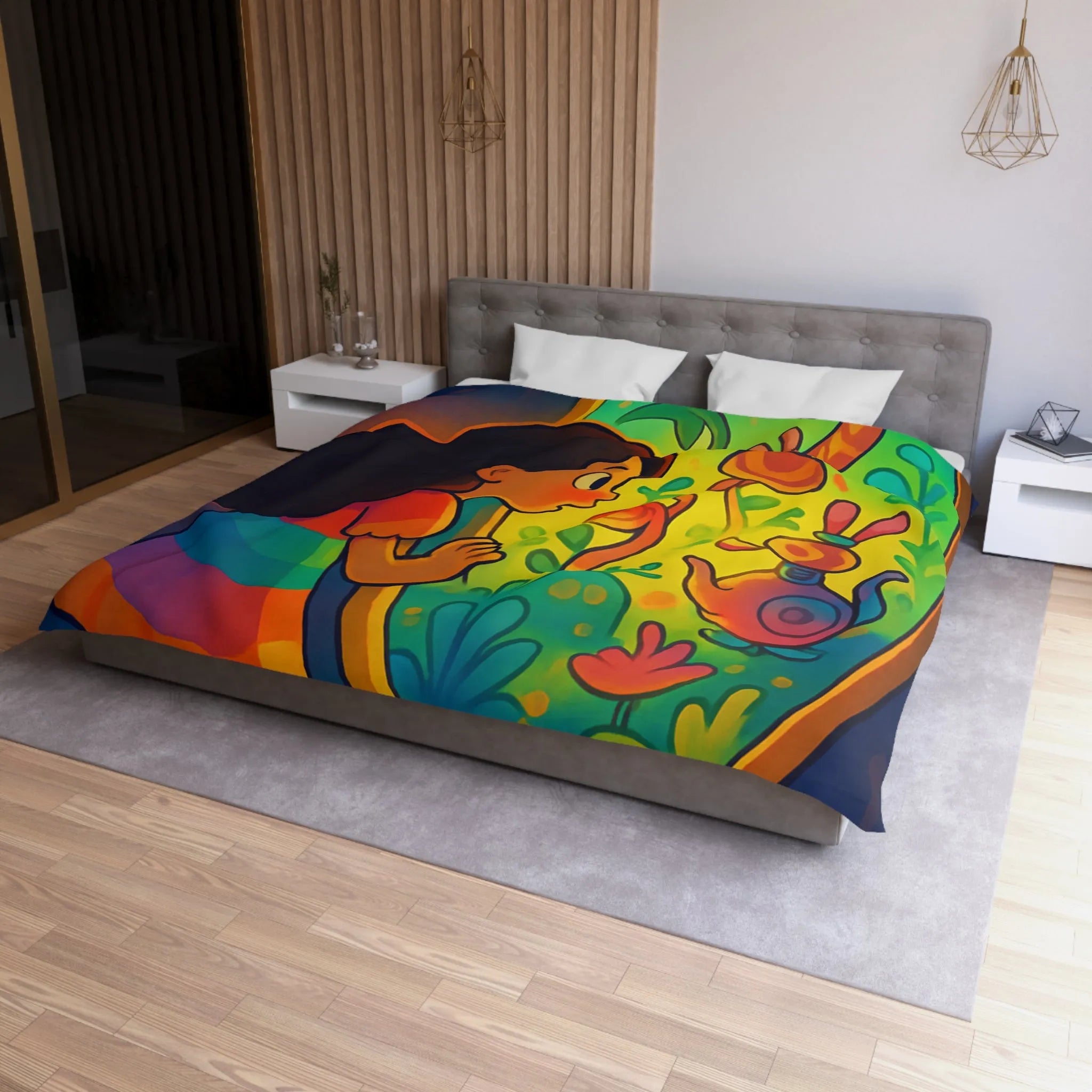 Housse de Couette Enfant Rêve Mystérieux Jardin Émerveillé Couleurs Vives Décor Imaginaire