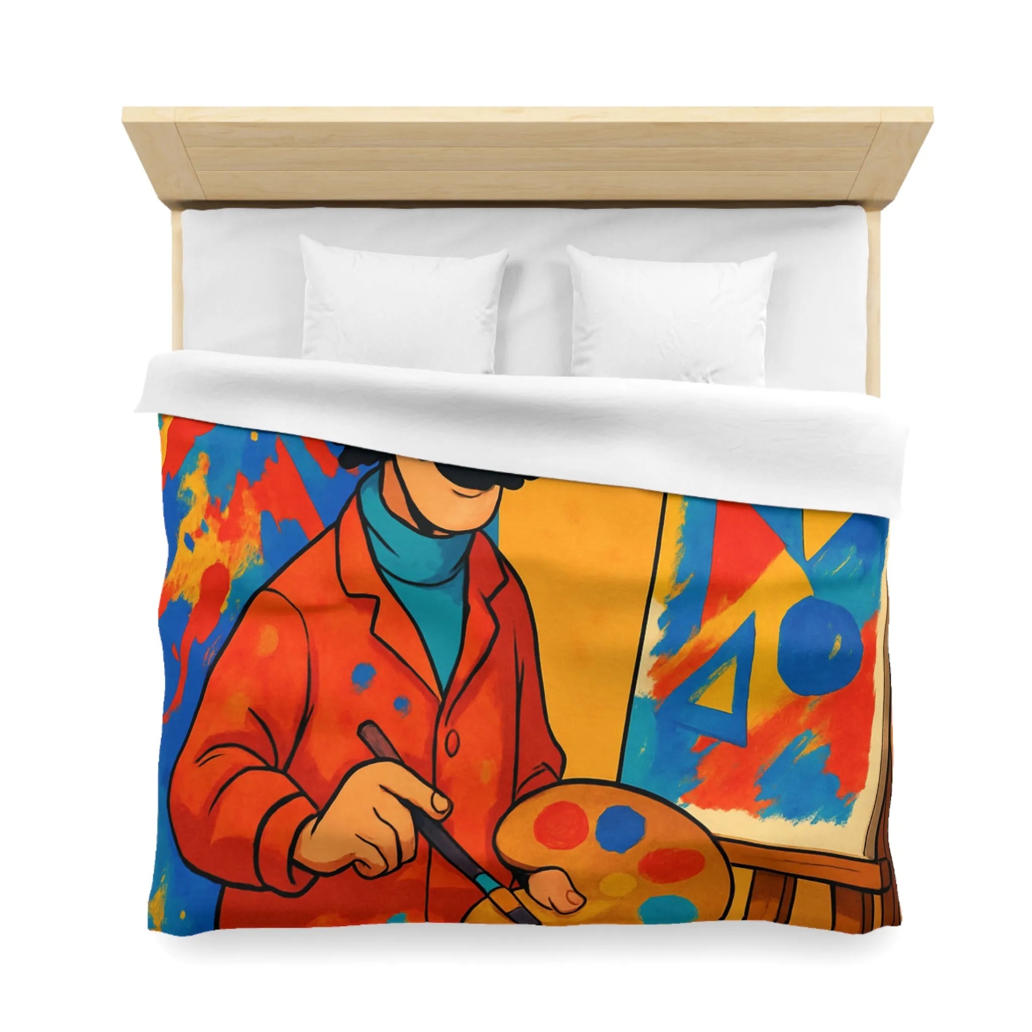 Housse de Couette Artiste Coloré avec Palette et Arrière-Plan Géométrique Expressif