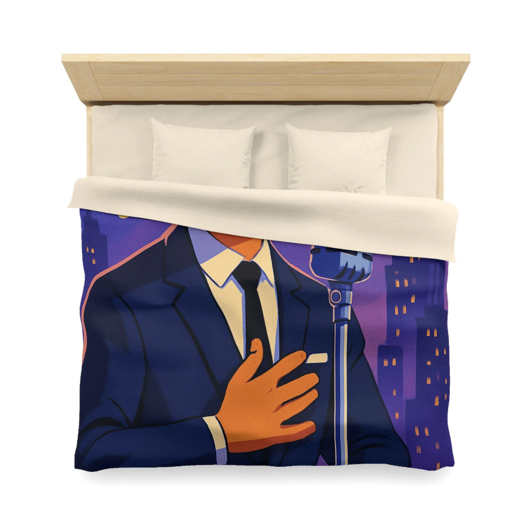 Housse de Couette Élégante pour Amoureux de Musique avec Chanteur et Micro Vintage