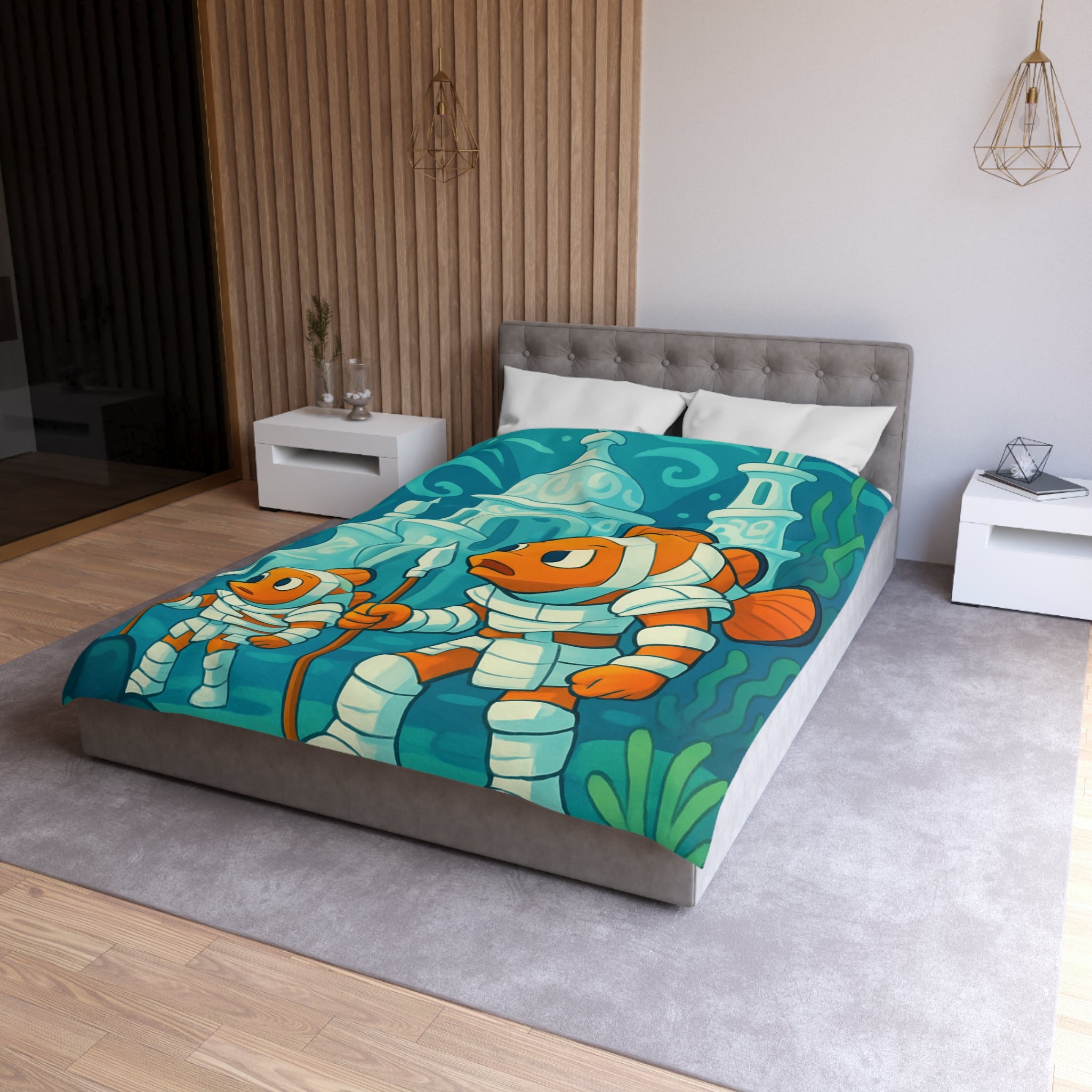Intriguante housse de couette poissons en armure explorant un royaume sous-marin magique