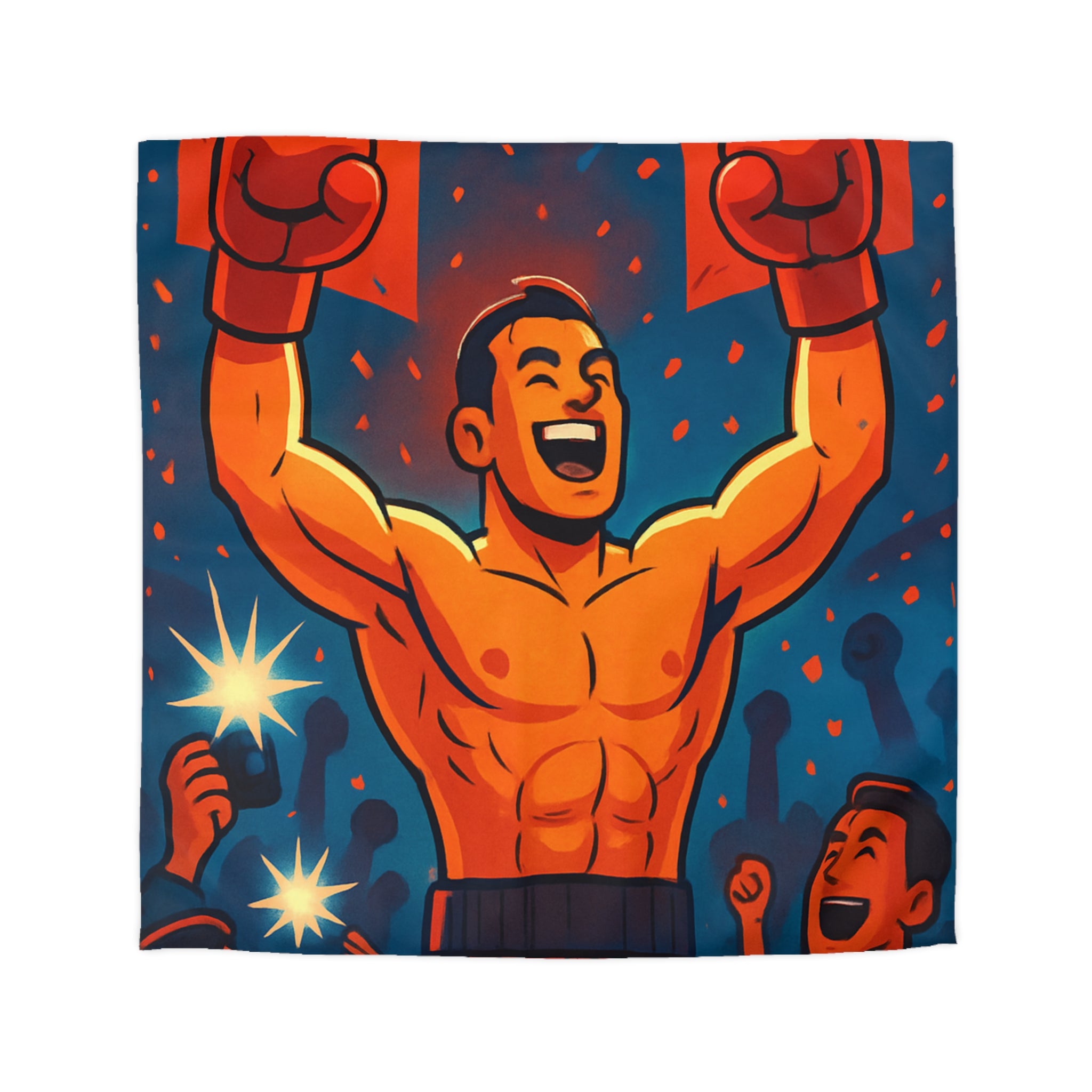 Housse de couette spectaculaire avec illustration de boxeur victorieux et public en liesse