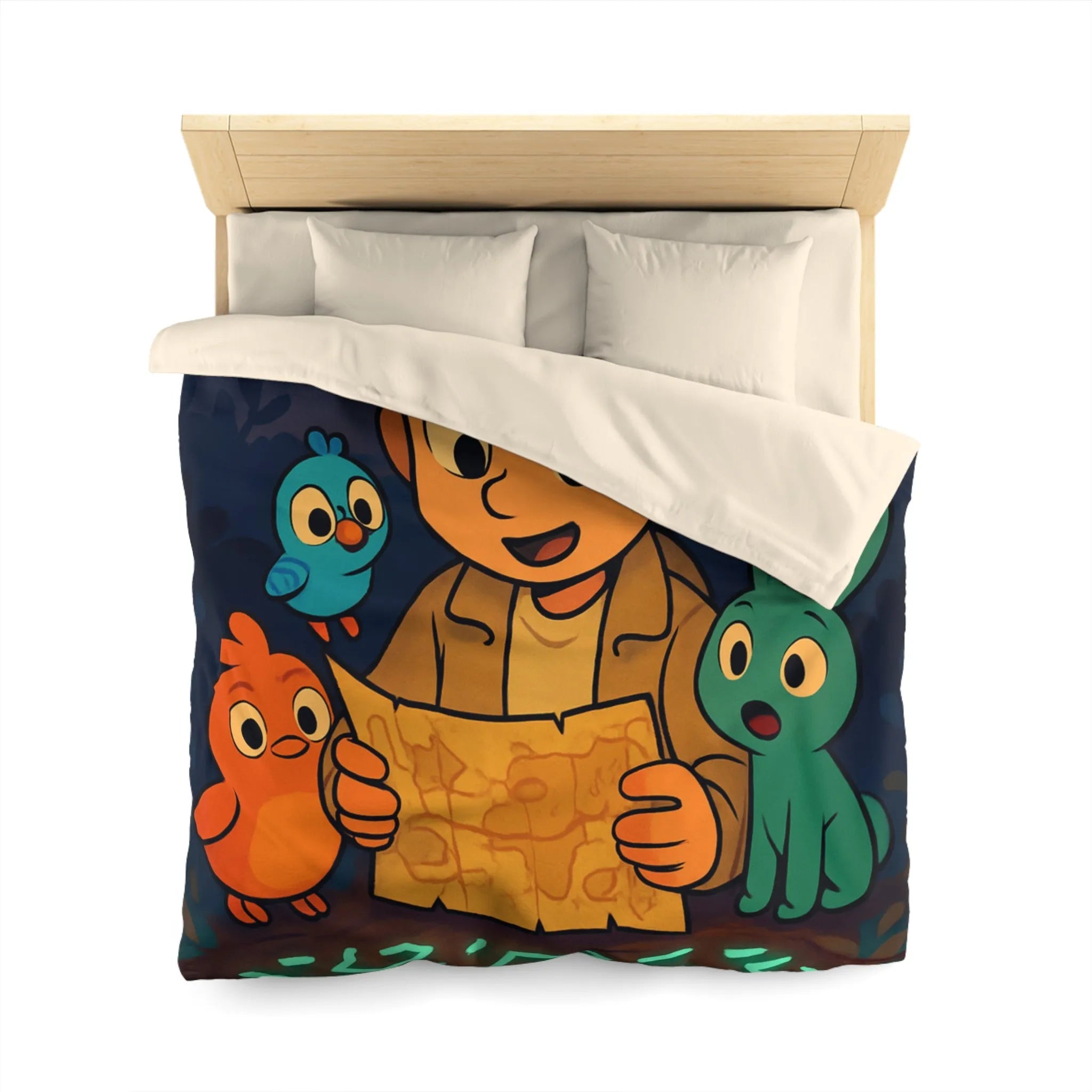 Housse de Couette Enfantine avec Animaux et Carte Lumineuse dans Forêt Mystérieuse