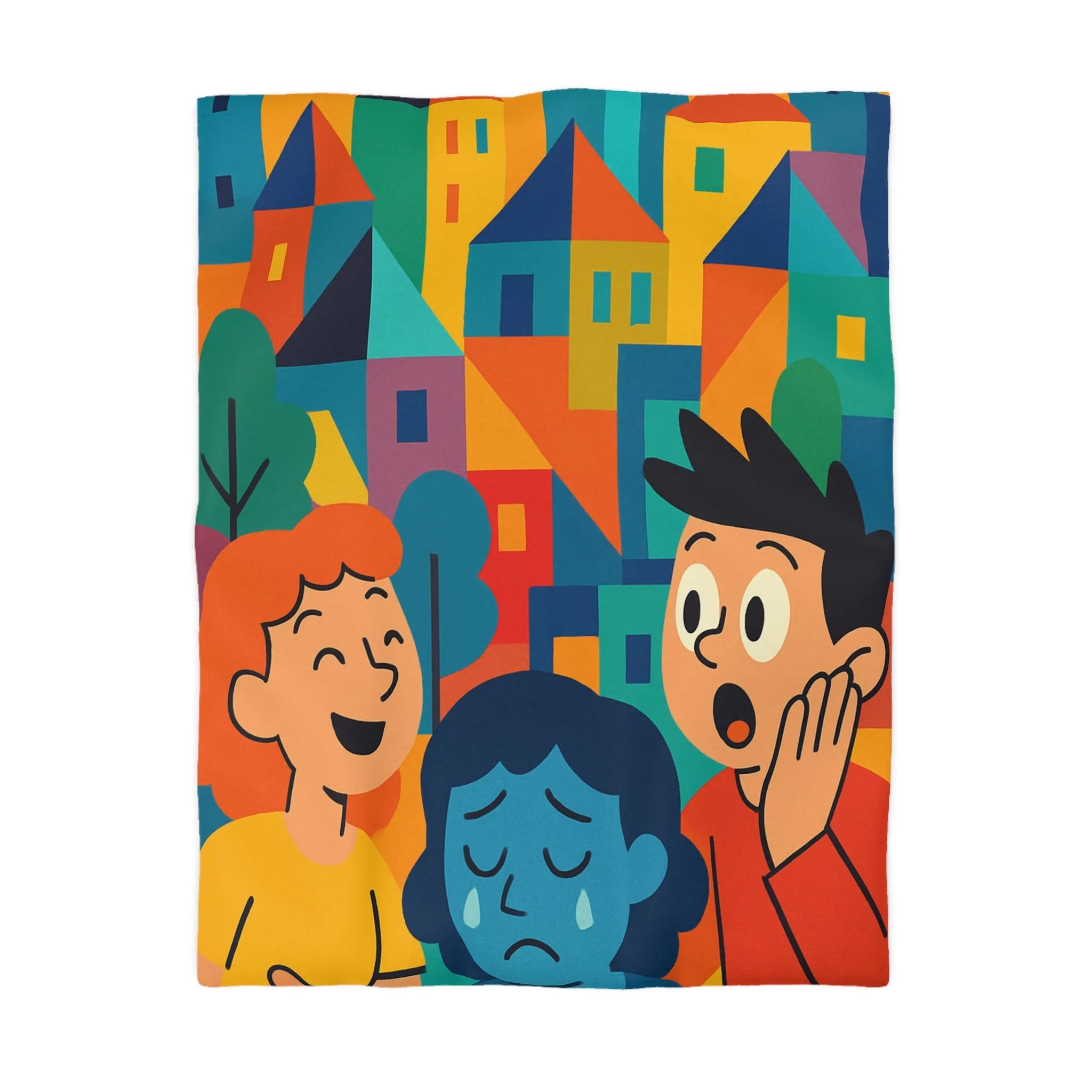 Housse de couette colorée avec scènes joyeuses et tristes pour chambre moderne