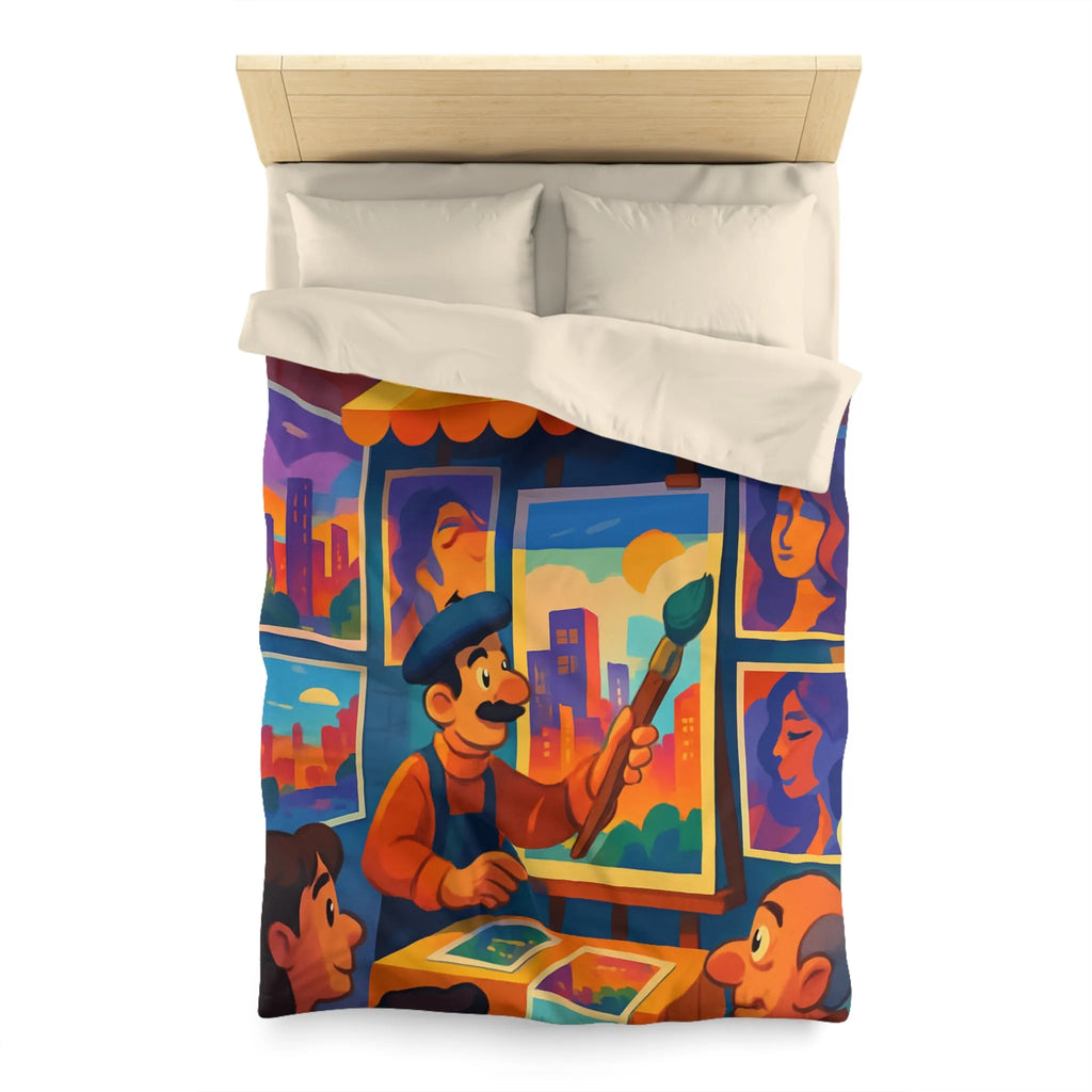 Housse de couette artistique avec scènes de rue vibrantes et peintures colorées