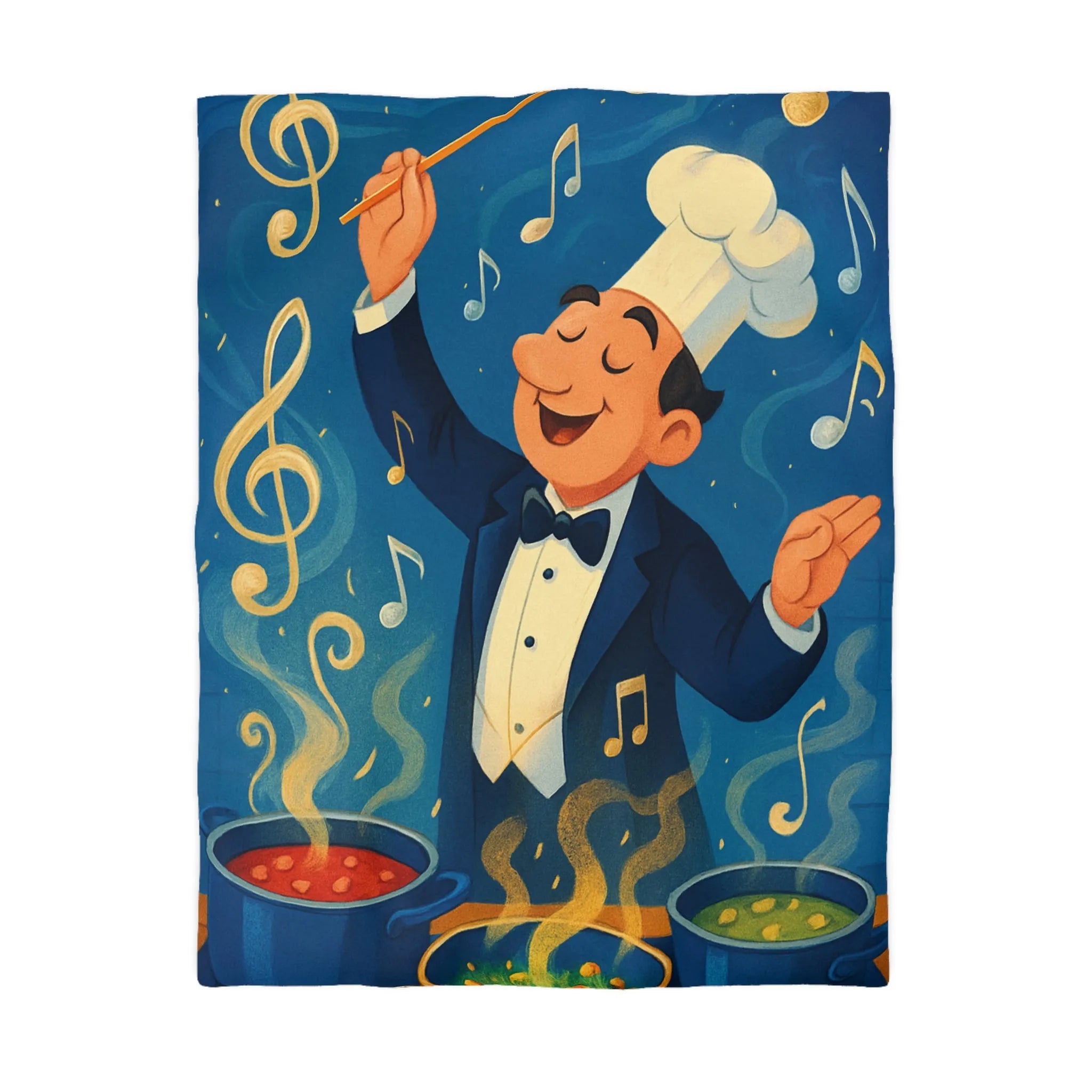 Chef chef d'orchestre culinaire dirige musique en cuisinant mélodies savoureuses et colorées