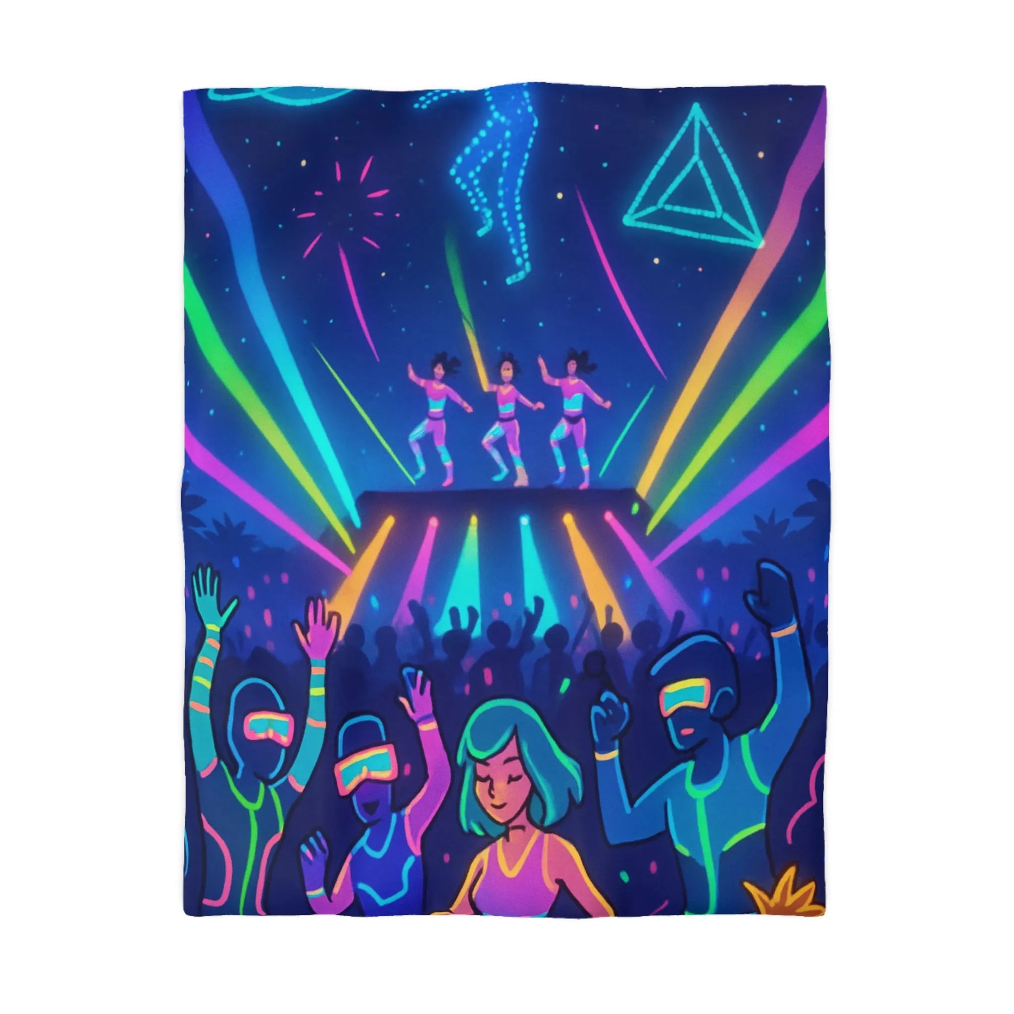 Housse de Couette Lumineuse à Motif Danse Futuriste et Éléments Cosmiques Néon