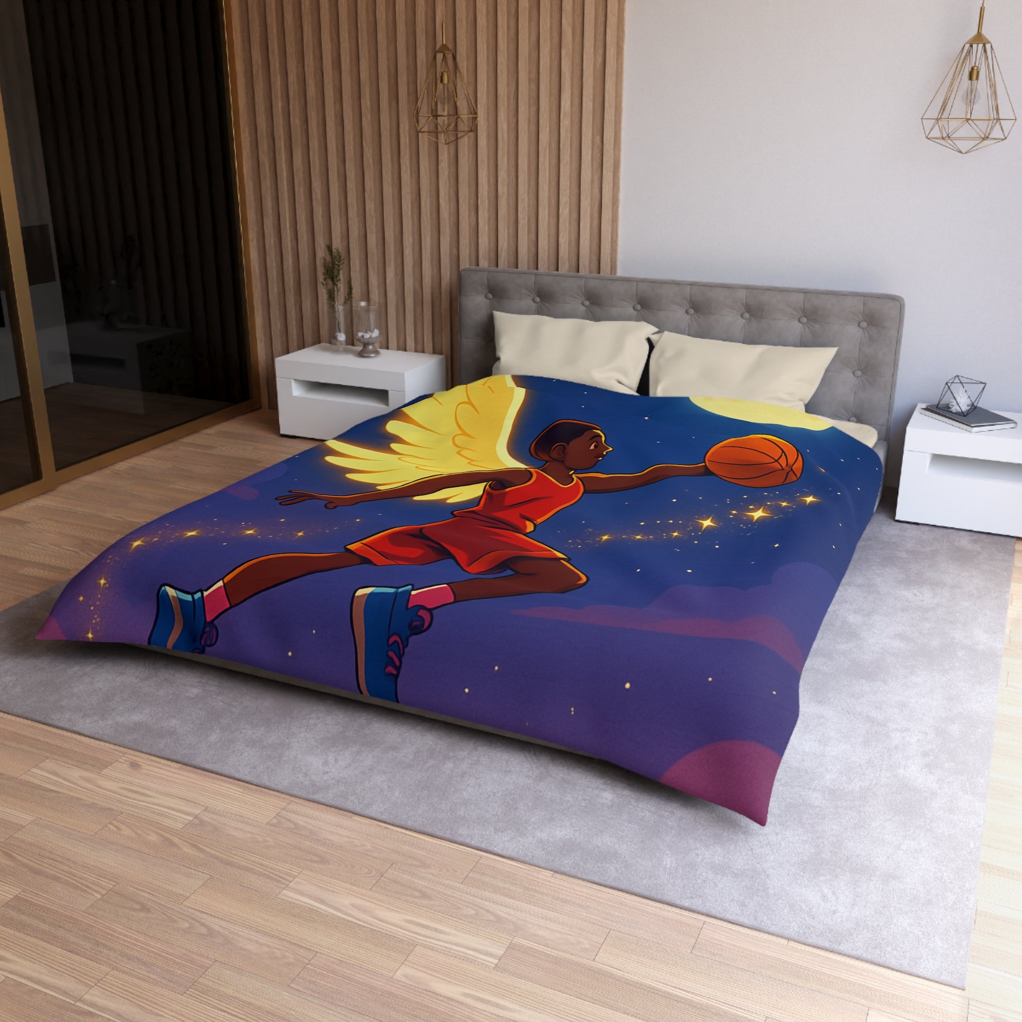 Housse de Couette Unique Baskets d'Ange Volant au Clair de Lune Étoilé