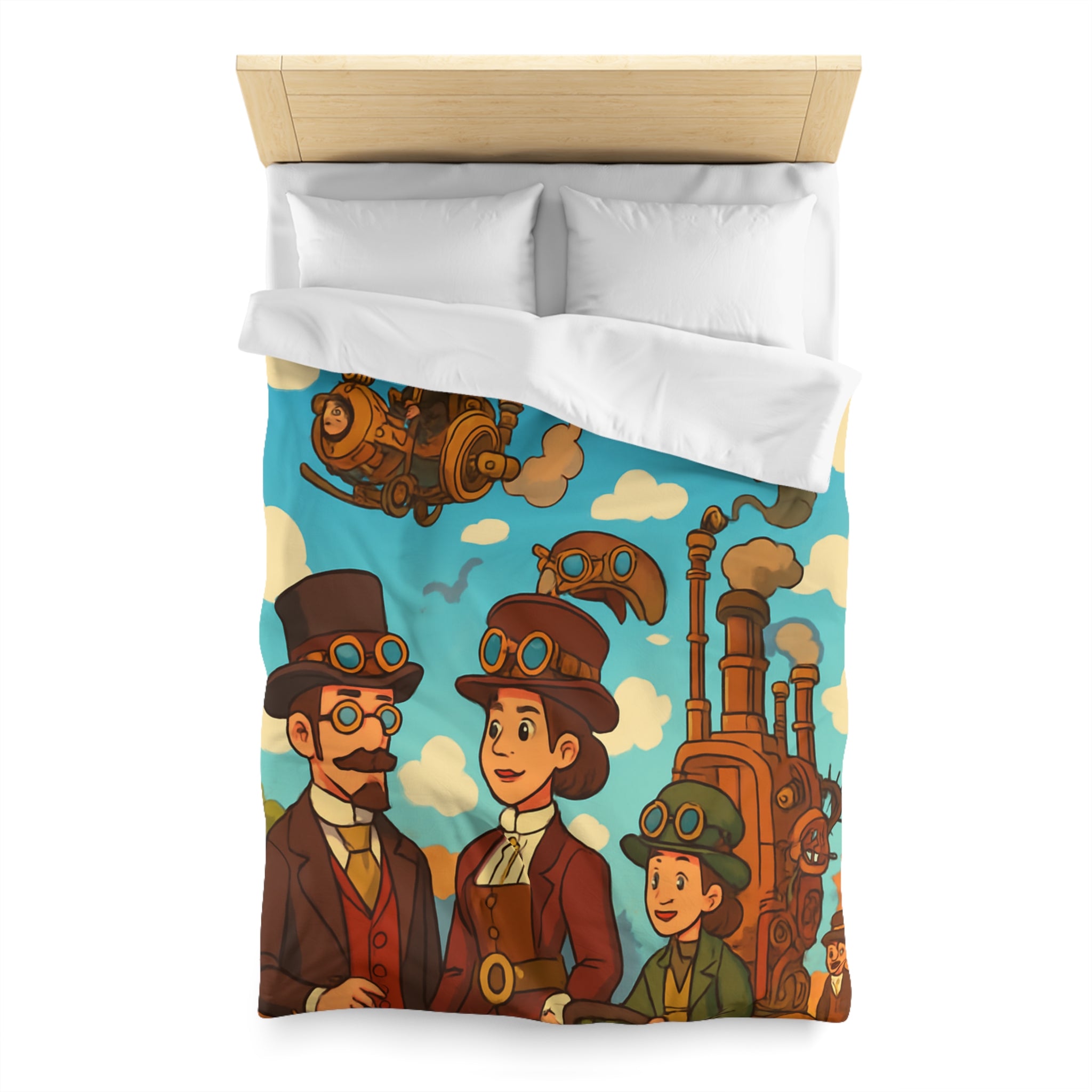 Housse de couette style rétro avec motifs steampunk et engins volants artistiques