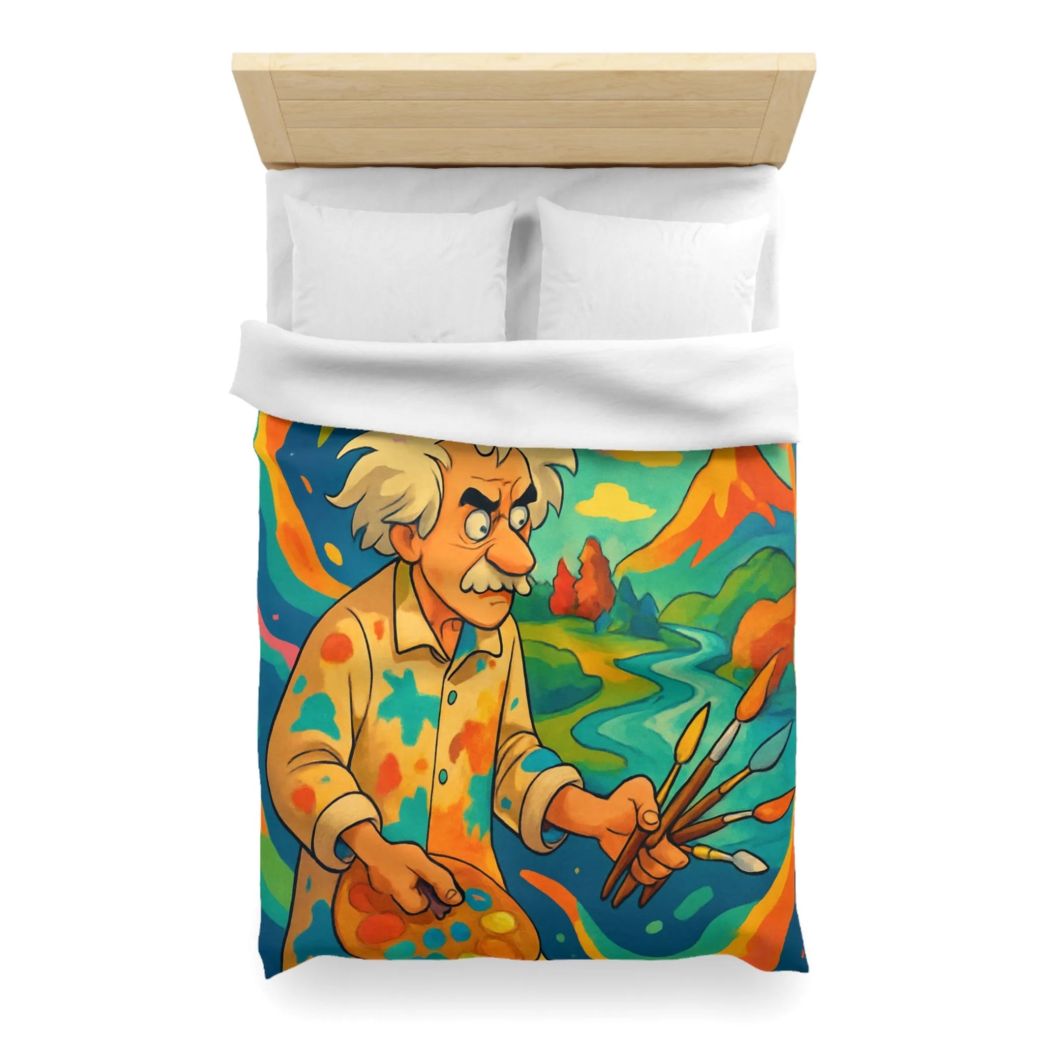 Housse de couette artistique avec peintre et paysage vibrant aux couleurs éclatantes