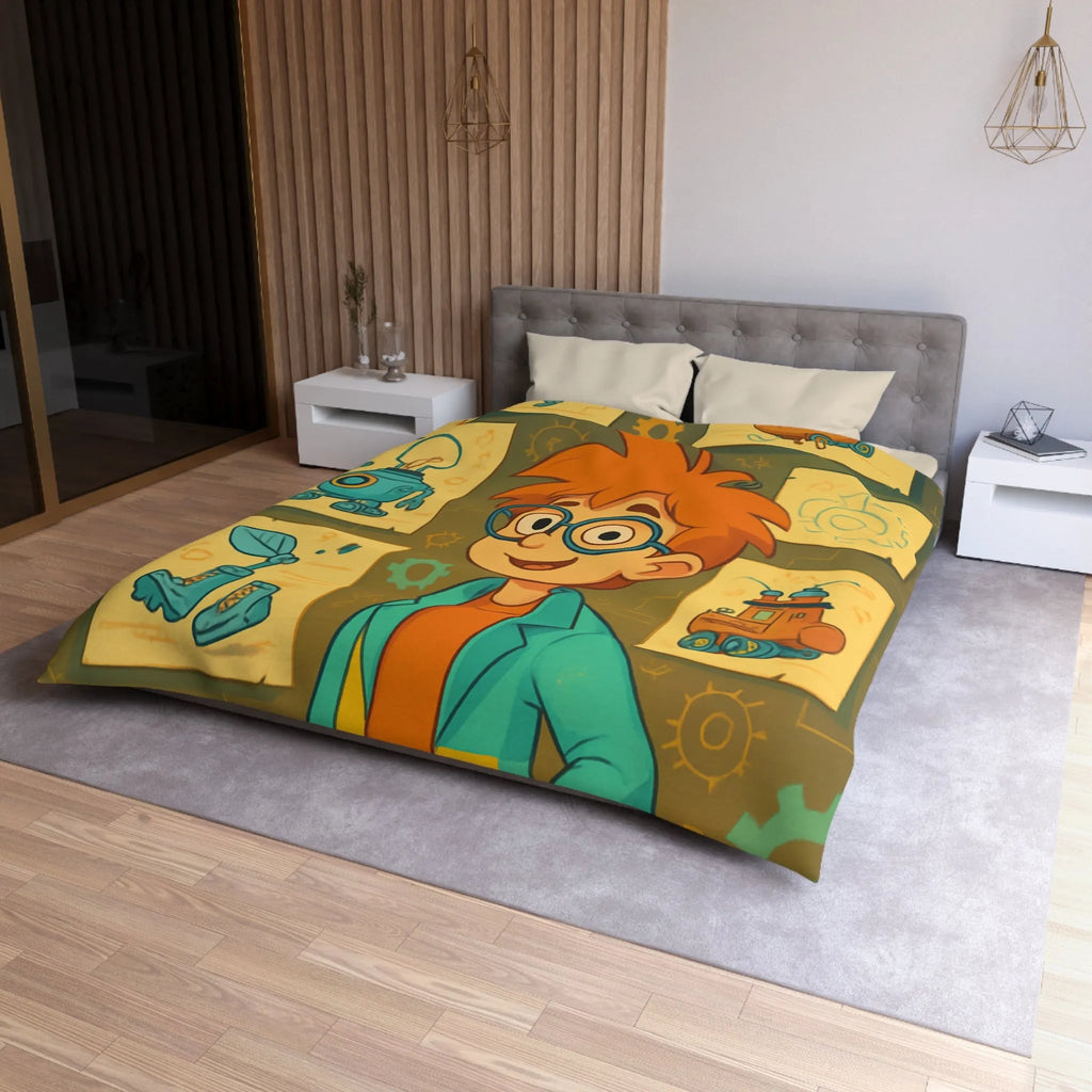 Housse de couette enfant motifs inventeur créatif pour chambre ludique et colorée