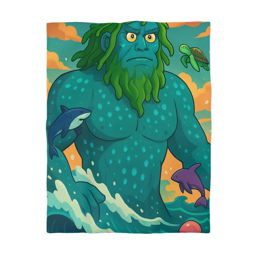 Housse de couette avec géant des mers, faune marine et ciel coloré