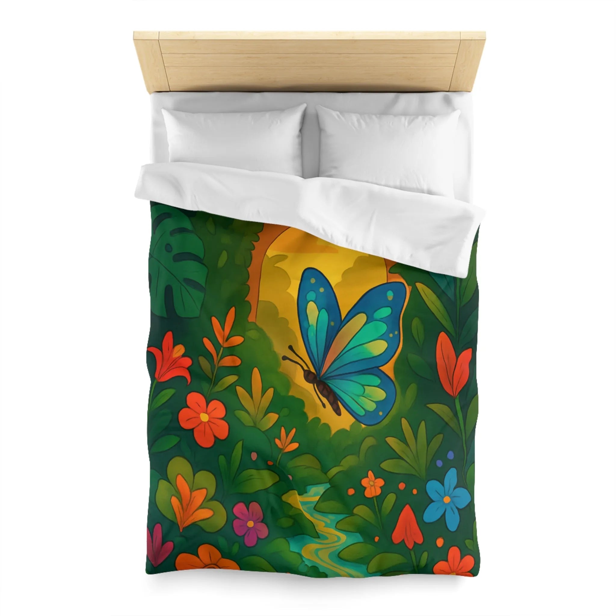 Housse de Couette avec Papillon et Jungle Colorée pour Chambre Enfant Éclatante Nature