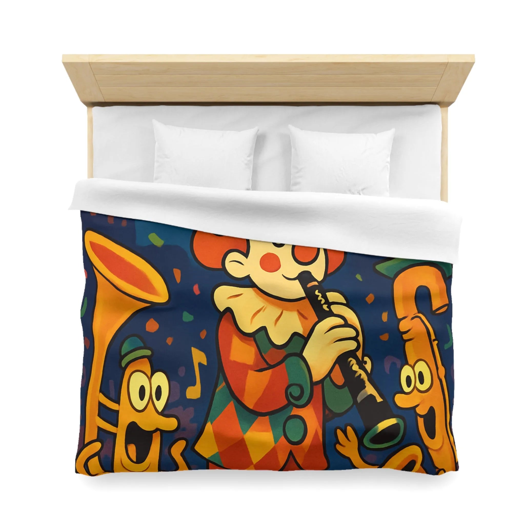 Housse de Couette Fantaisiste avec Clown et Instruments dans Parade Colorée et Lumineuse
