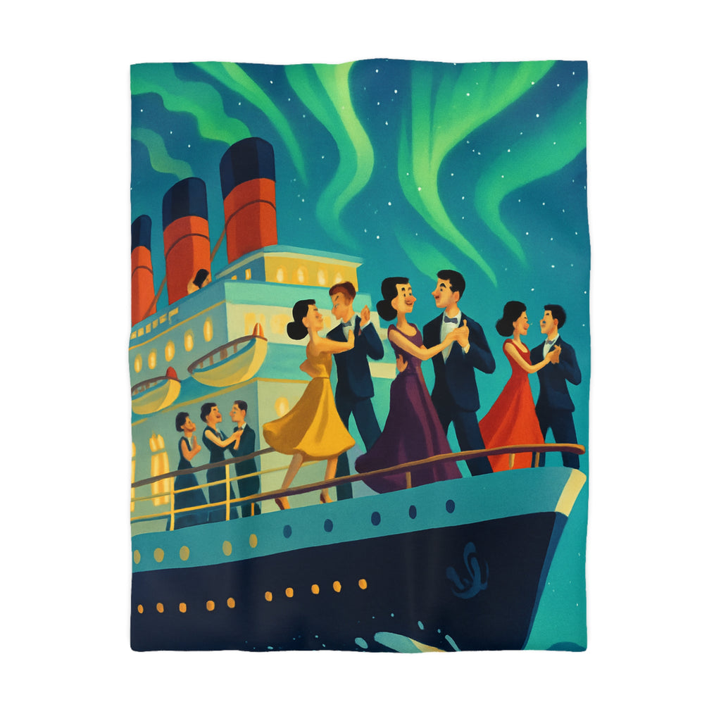 Housse de couette rétro dance nocturne aurores boréales croisière bateau élégant