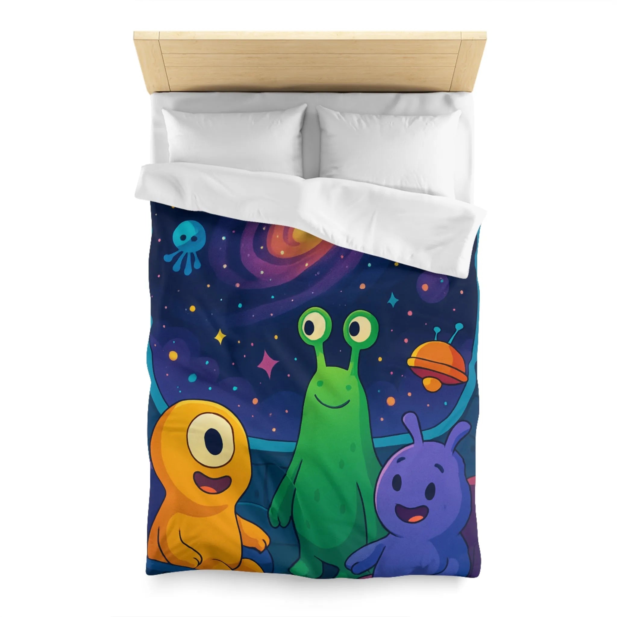 Housse de Couette Enfantine : Amis Extraterrestres Explorant l'Univers au Milieu des Étoiles