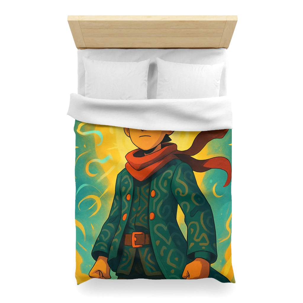 Éclatante illustration magique pour housse de couette avec personnage courageux et motifs abstraits colorés