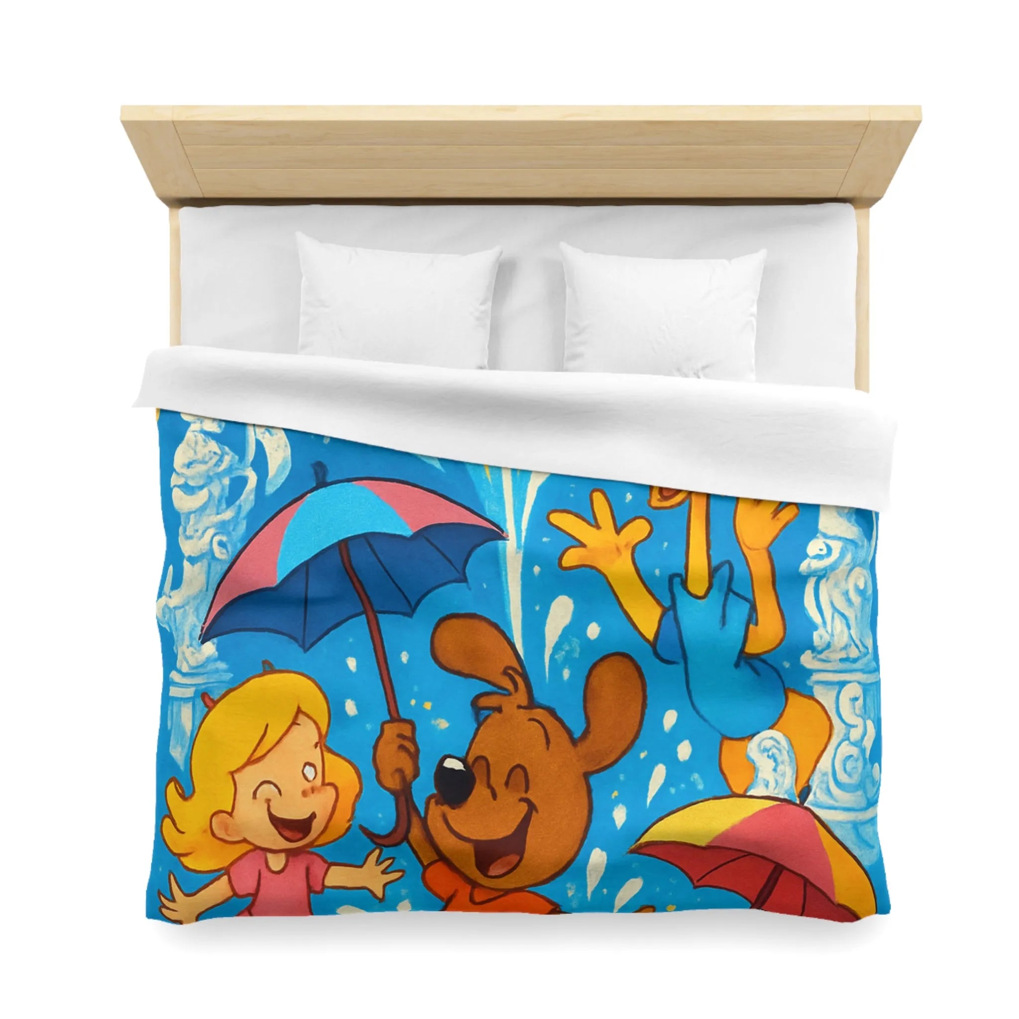 Housse de couette joyeuse avec animaux et enfants sous feux d'artifice colorés