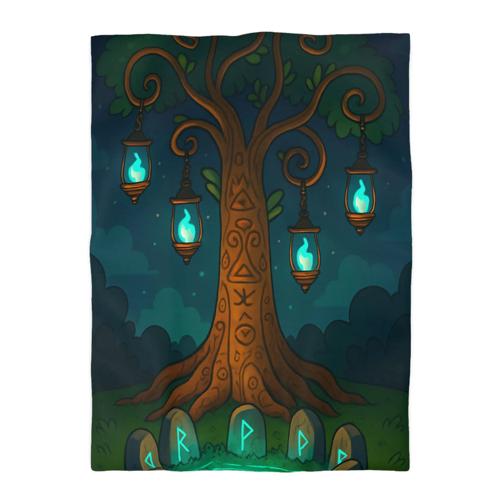 Housse de Couette Arbre Mystique avec Runes Éclairées pour Chambre Enchantée et Magique