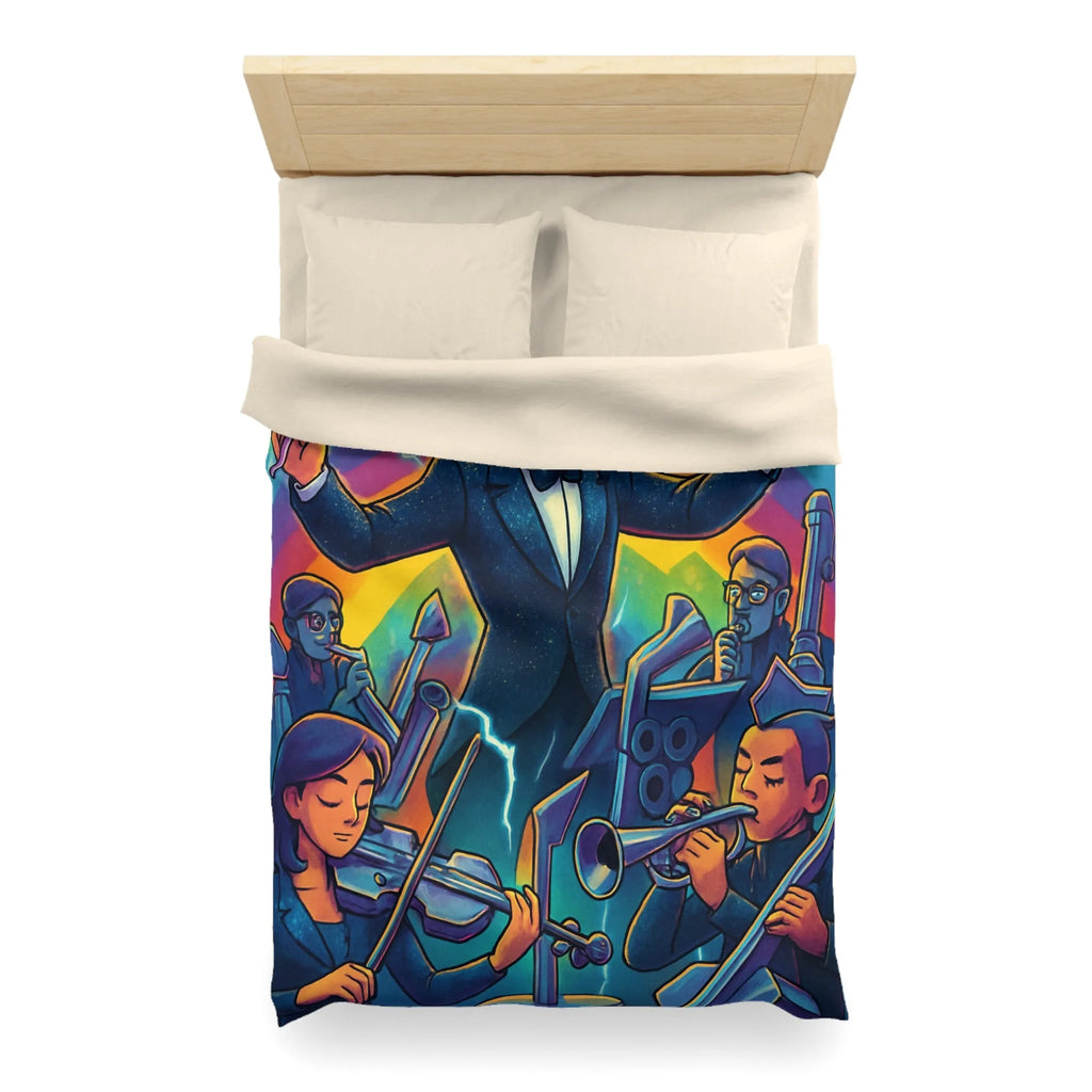 Housse de couette avec orchestre vibrant et chef d’orchestre sous arc-en-ciel lumineux