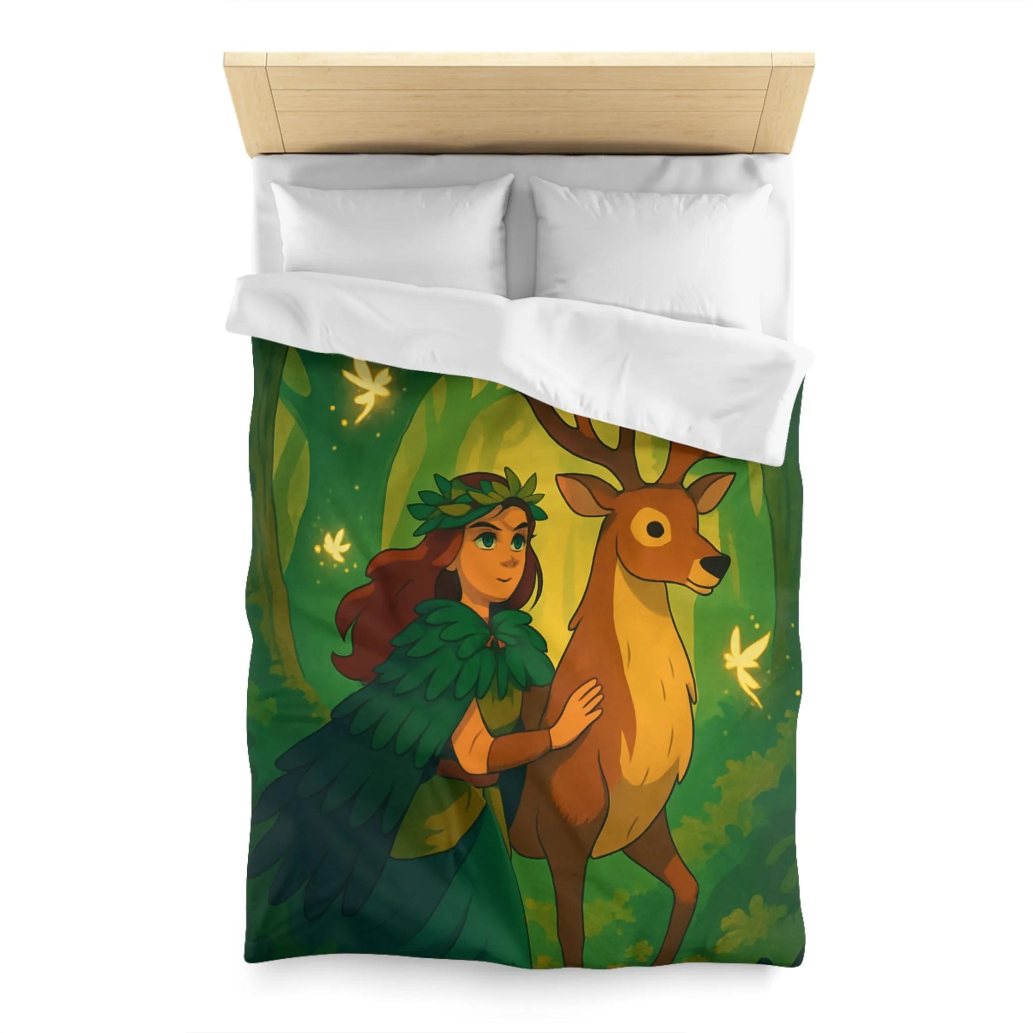 Housse de couette forestière magique avec cerf et fée pour ambiance féérique naturelle
