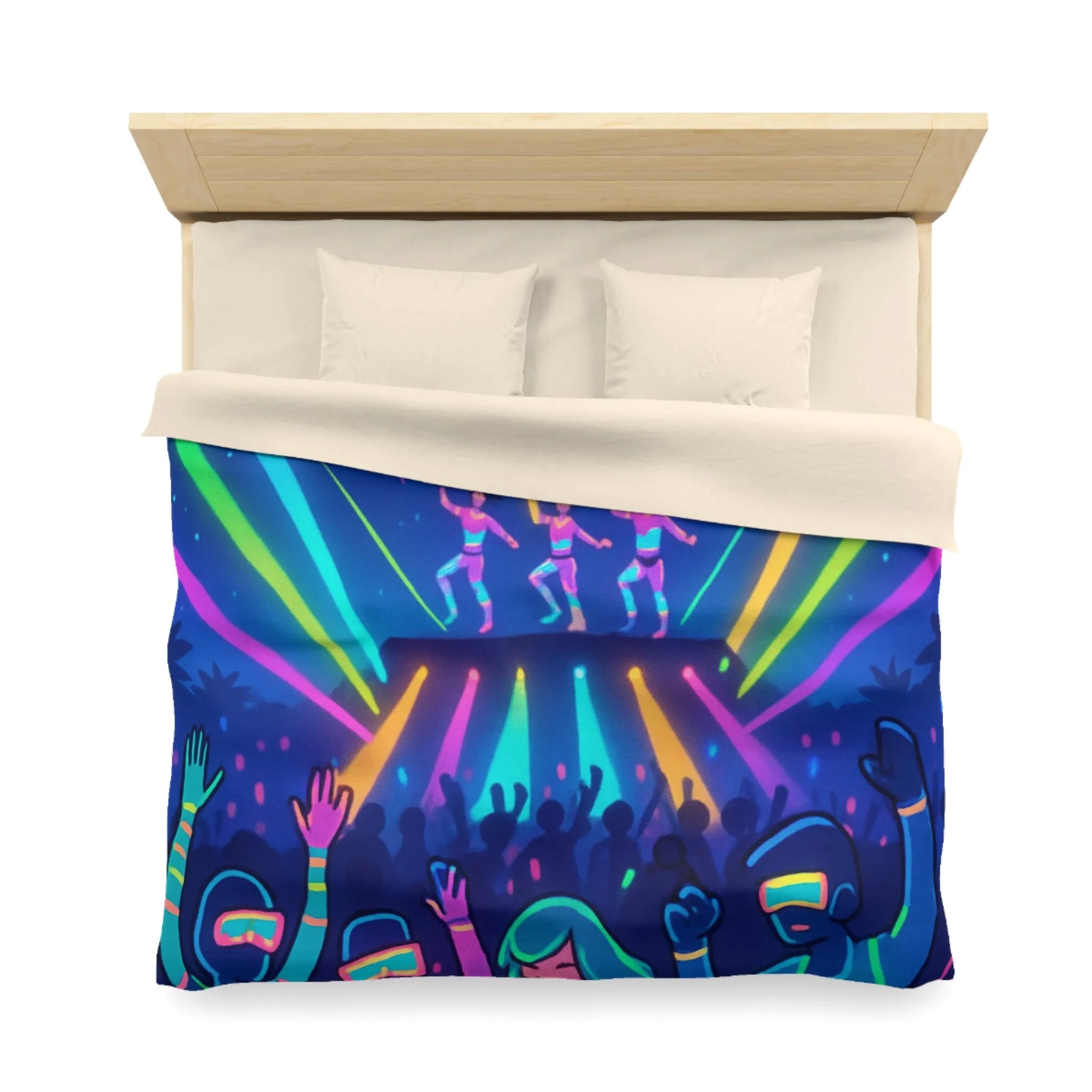 Housse de Couette Lumineuse à Motif Danse Futuriste et Éléments Cosmiques Néon