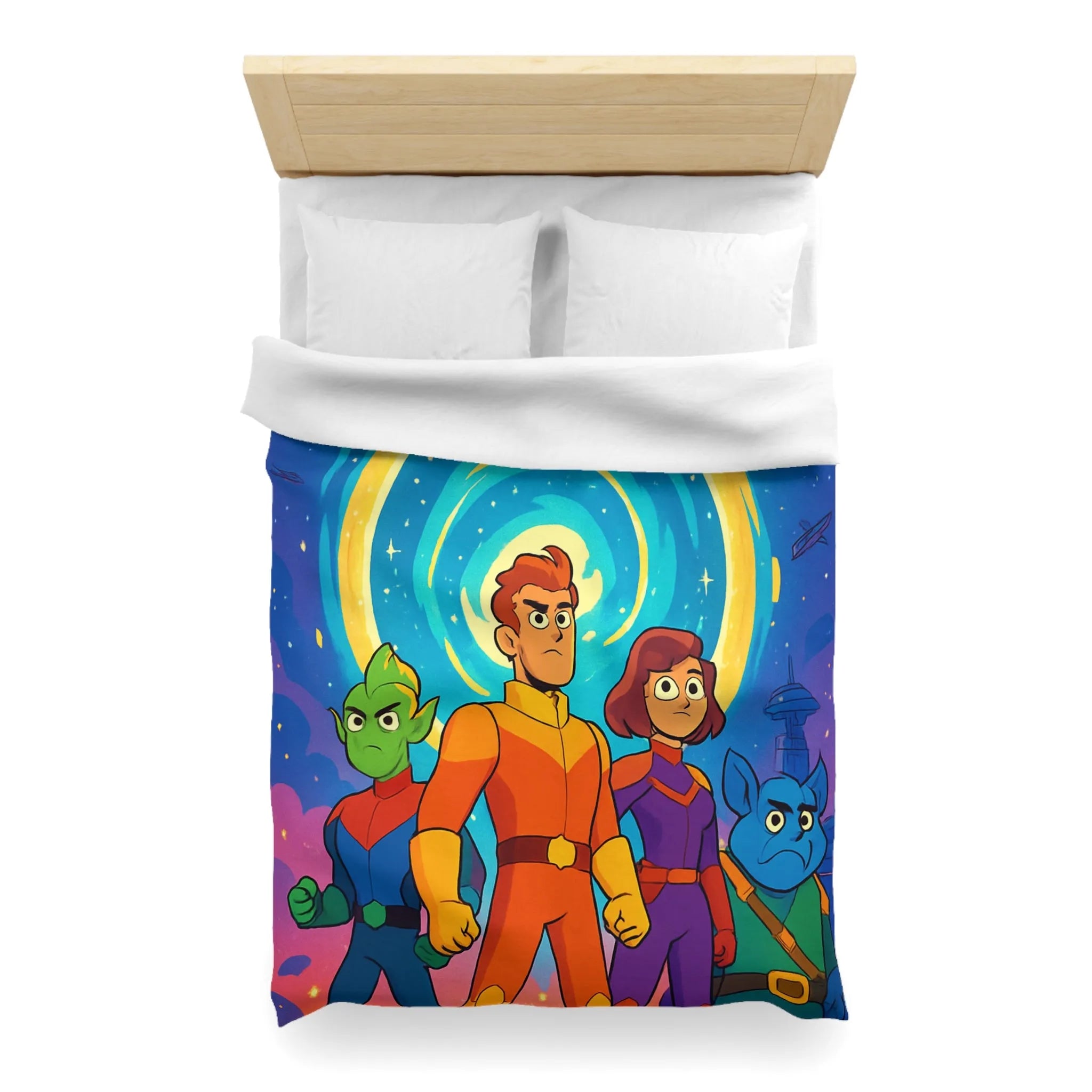 Housse de Couette Animée avec Héros Intergalactiques et Portail Éclairé pour Chambre Enfant