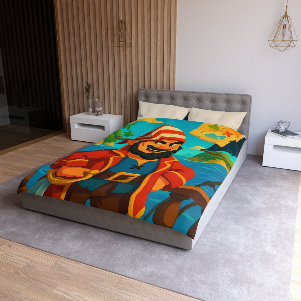 Housse de couette pirate joyeux avec carte au trésor et îles paradisiaques