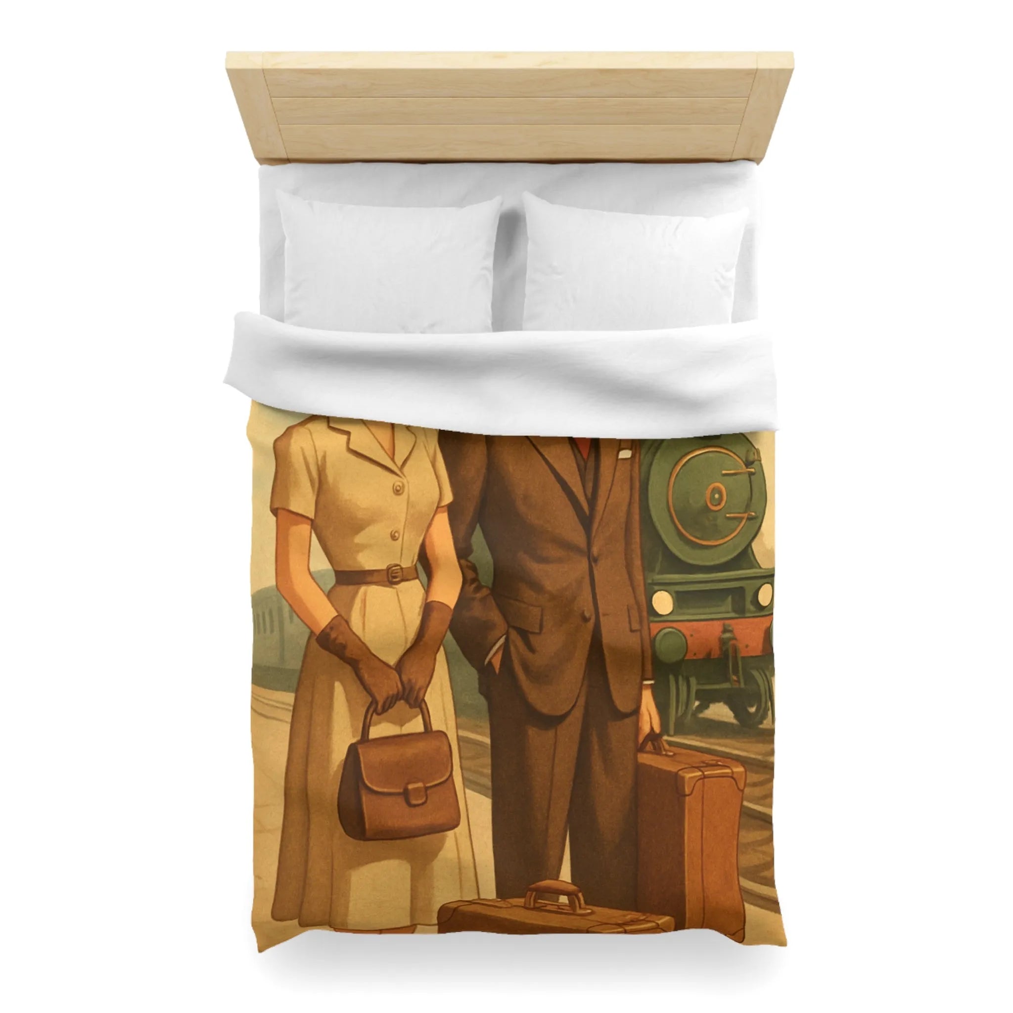 Élégante housse de couette vintage voyageur train rétro nostalgique style années cinquante unique
