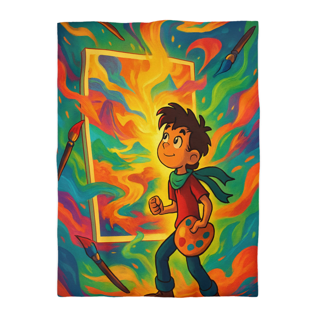 Housse de couette multicolore avec artiste créatif et peinture de pinceaux magiques