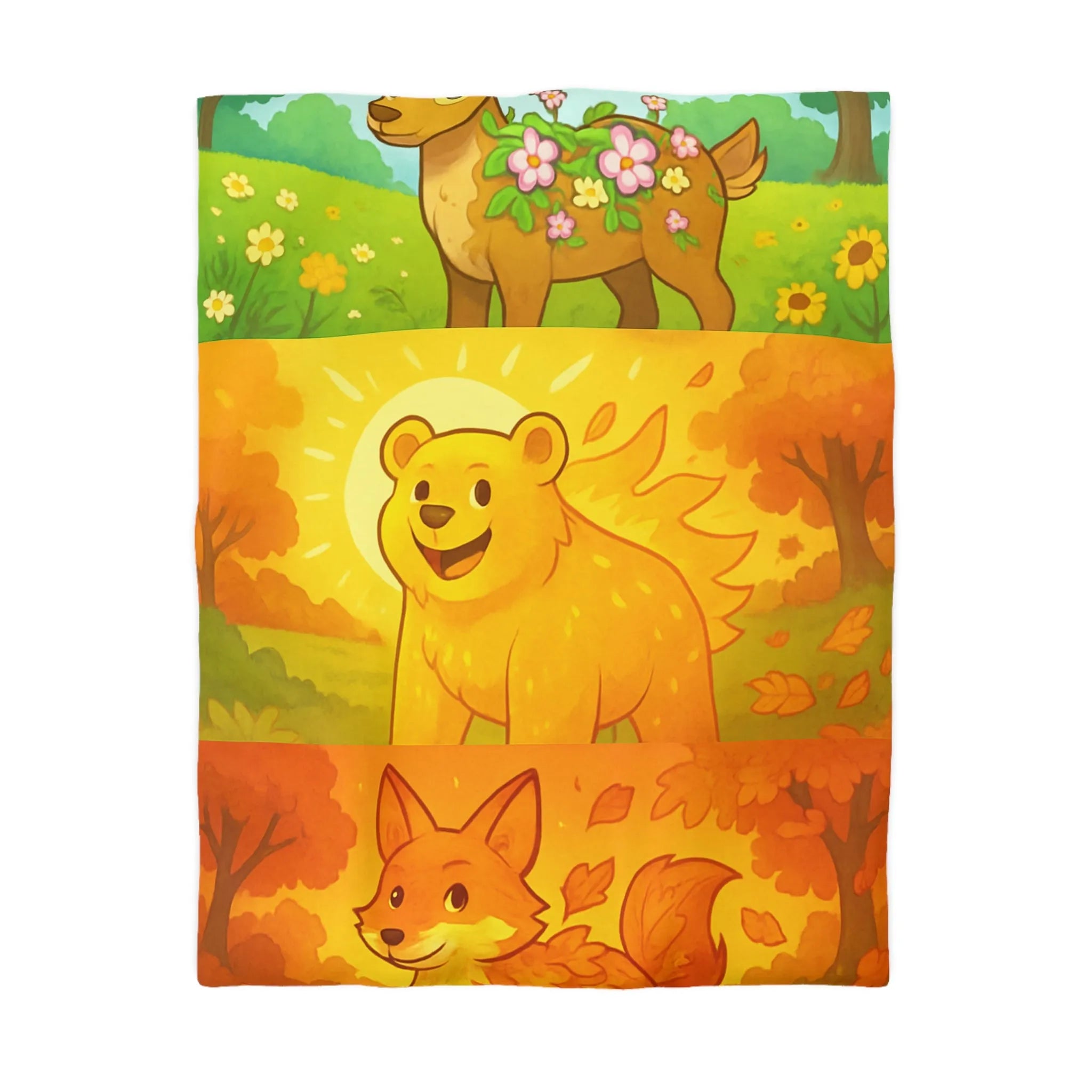 Housse de couette enchantée avec cerf, ours et renard en couleurs vives saisonnières