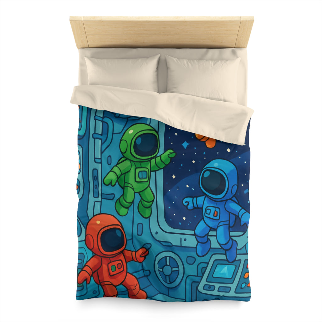 Quatre Astronautes Colorés Flottant Joyeusement Dans Une Station Spatiale Avec Vue Sur Étoiles