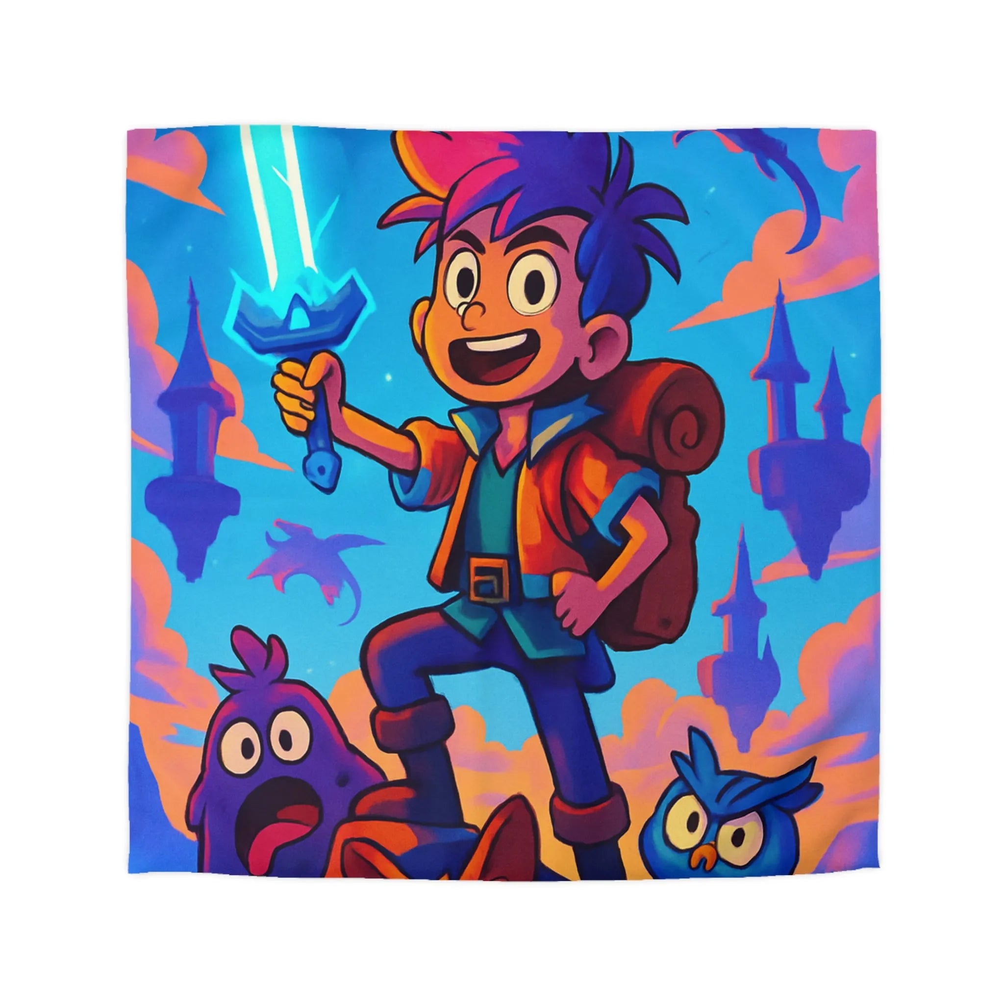 Housse de Couette Aventure Fantastique avec Épée Enchantée et Créatures Magiques pour Enfants