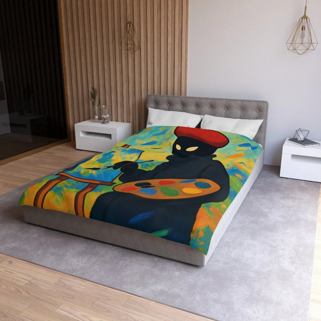 Housse de couette artiste mystérieux avec palette et paysage abstrait coloré