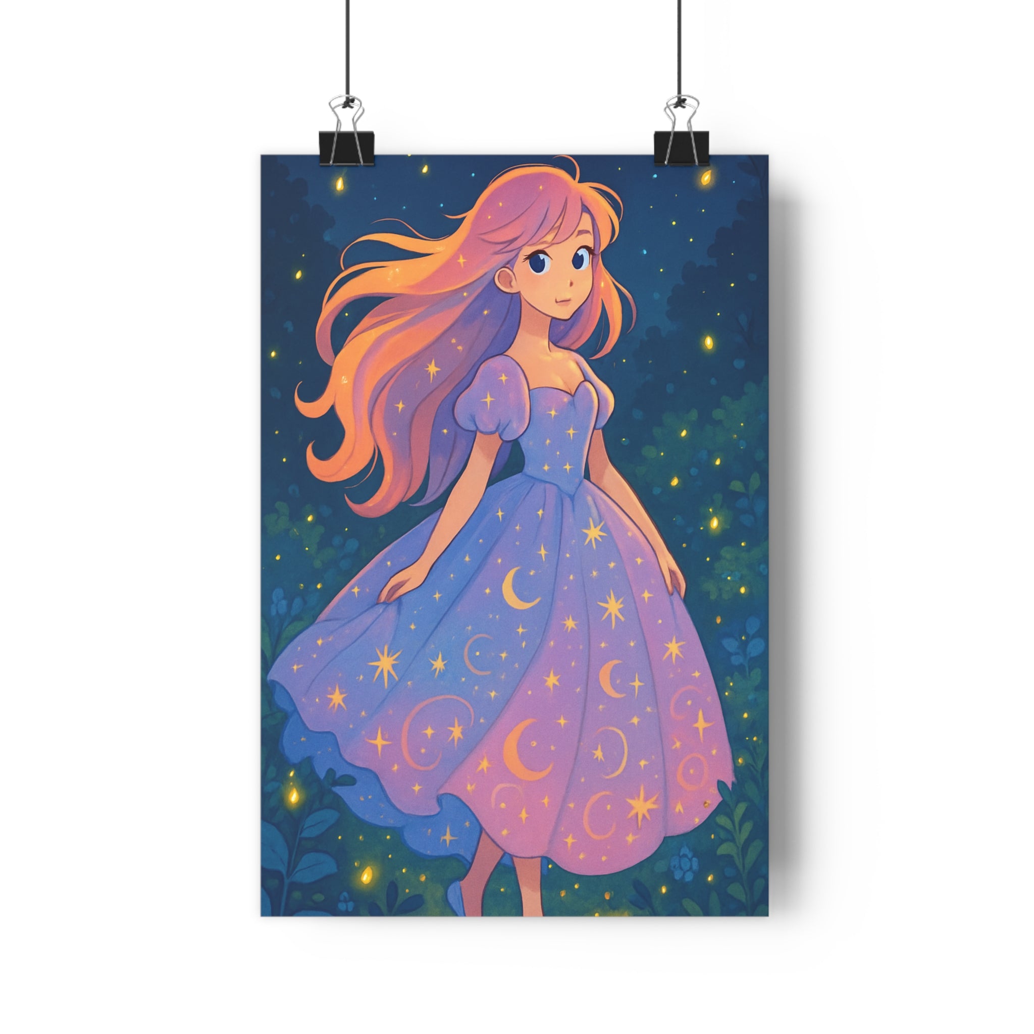 Poster décoratif anime fantaisie violet lumineux mystique chambre créatif magique étoiles rêveuse 30x46 cm