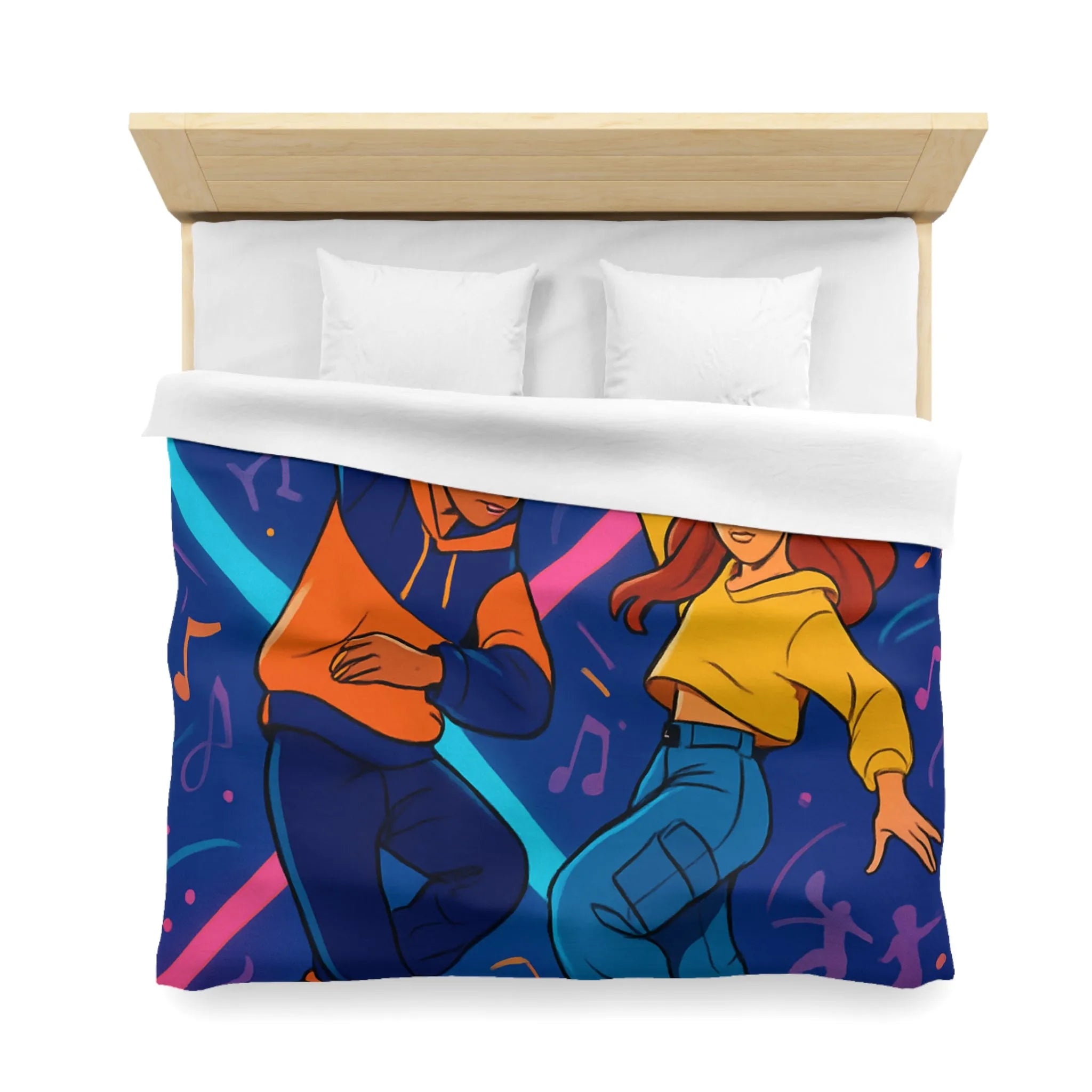Housse de couette dynamique avec danseurs hip hop sur fond coloré et musical