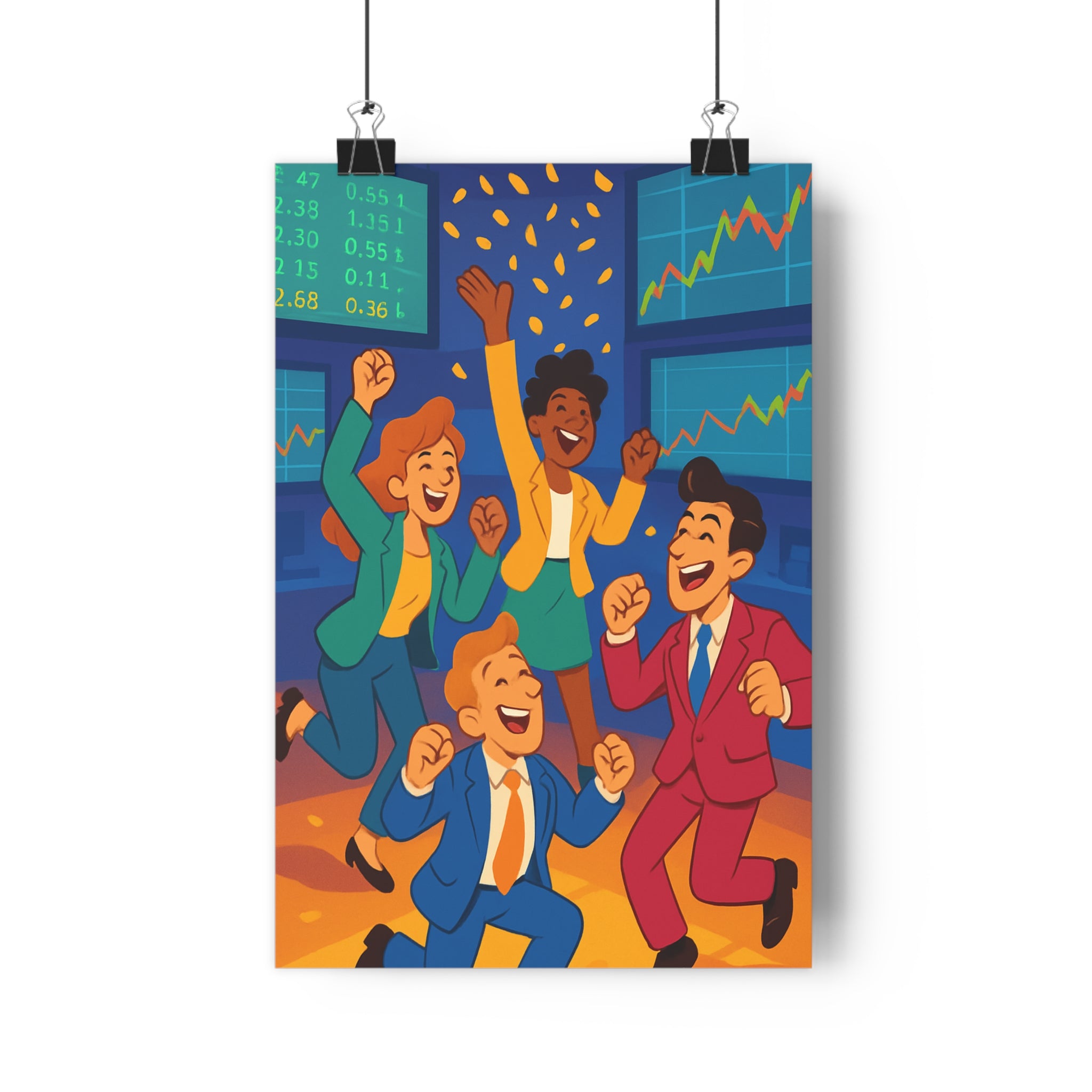 Poster décoratif moderne bleu jaune rouge joyeux bureau travail graphique professionnel dynamique 30x46 cm